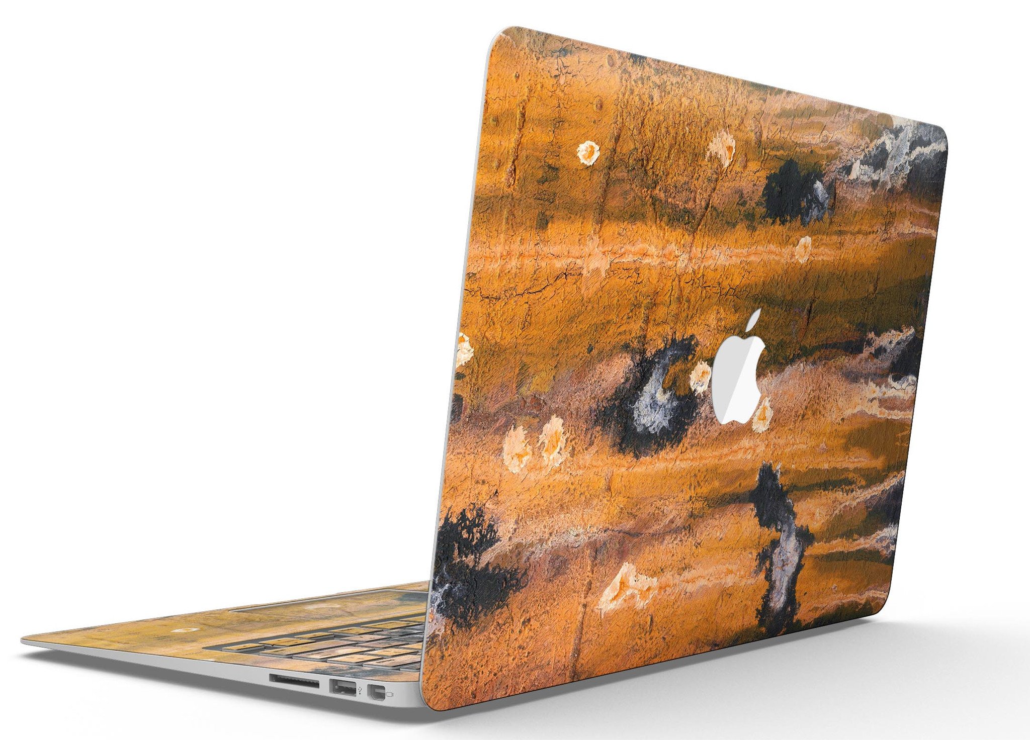 Abstract Wet Paint Dark Gold skin kit for MacBook Air, showcasing a stylish design that protects the device from scratches.