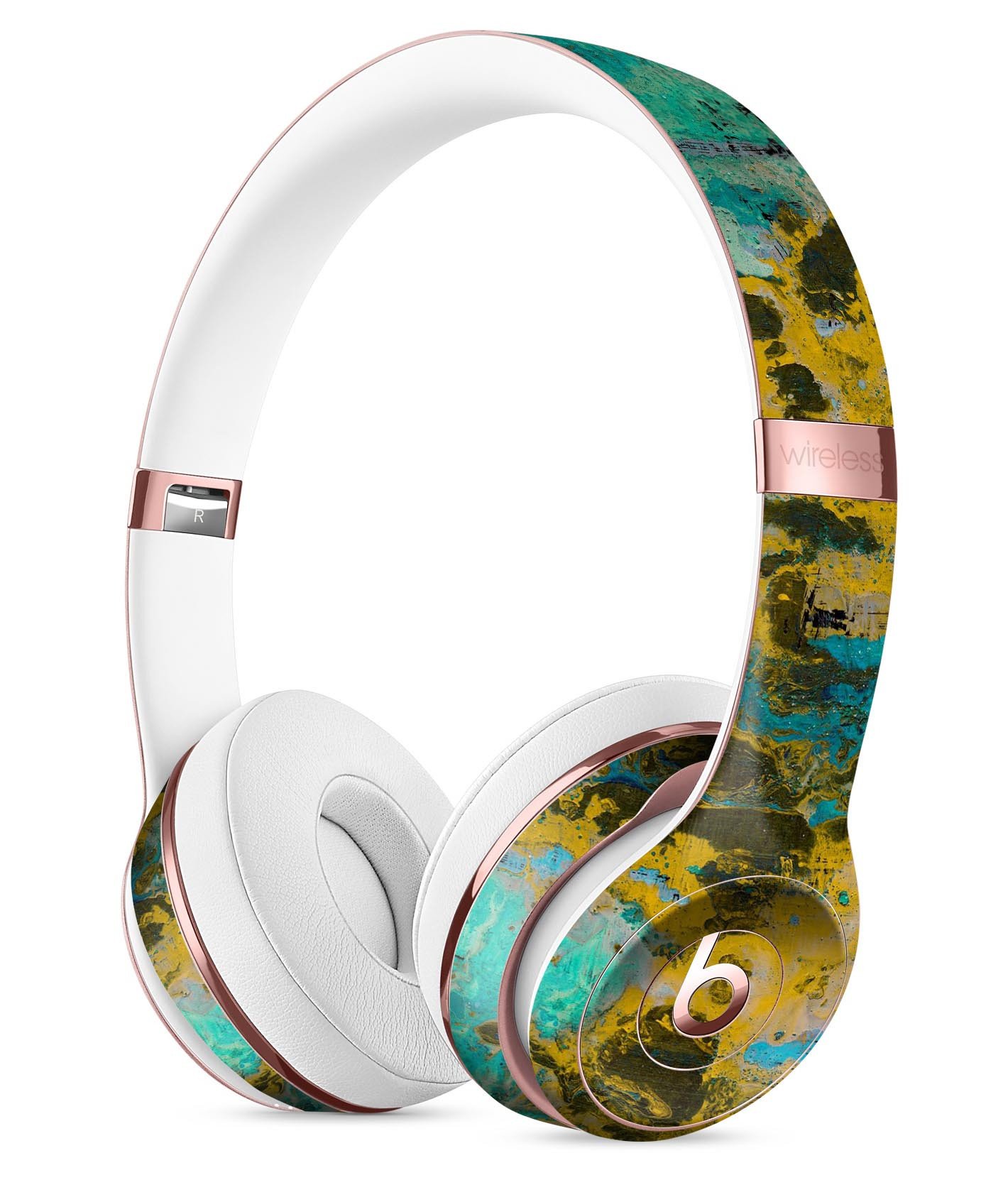 Abstract Wet Paint Gold Full-Body Skin Kit for Beats by Dre Solo 3, showcasing a stylish design that fits perfectly on the headphones.
