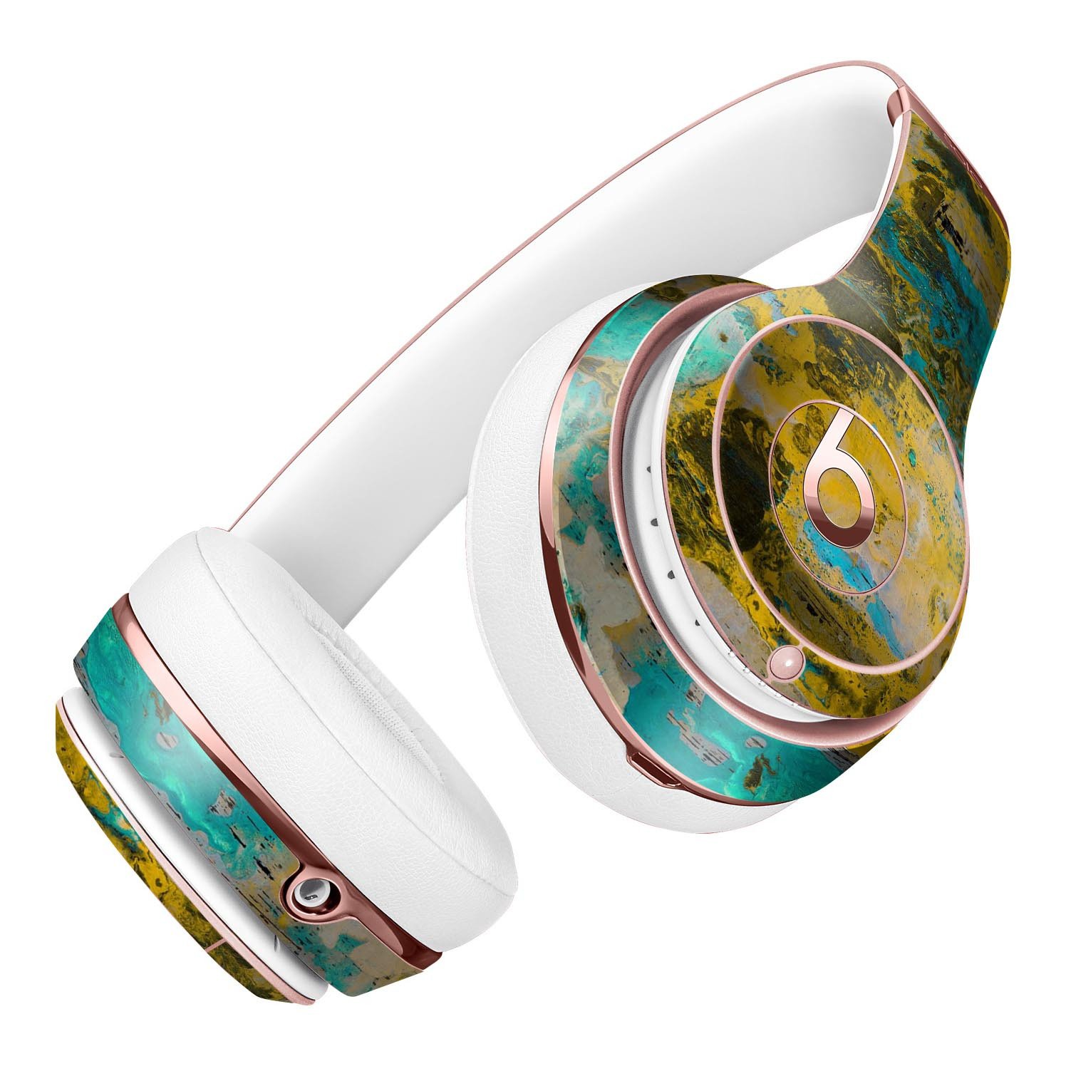 Abstract Wet Paint Gold Full-Body Skin Kit for Beats by Dre Solo 3, showcasing a stylish design that fits perfectly on the headphones.