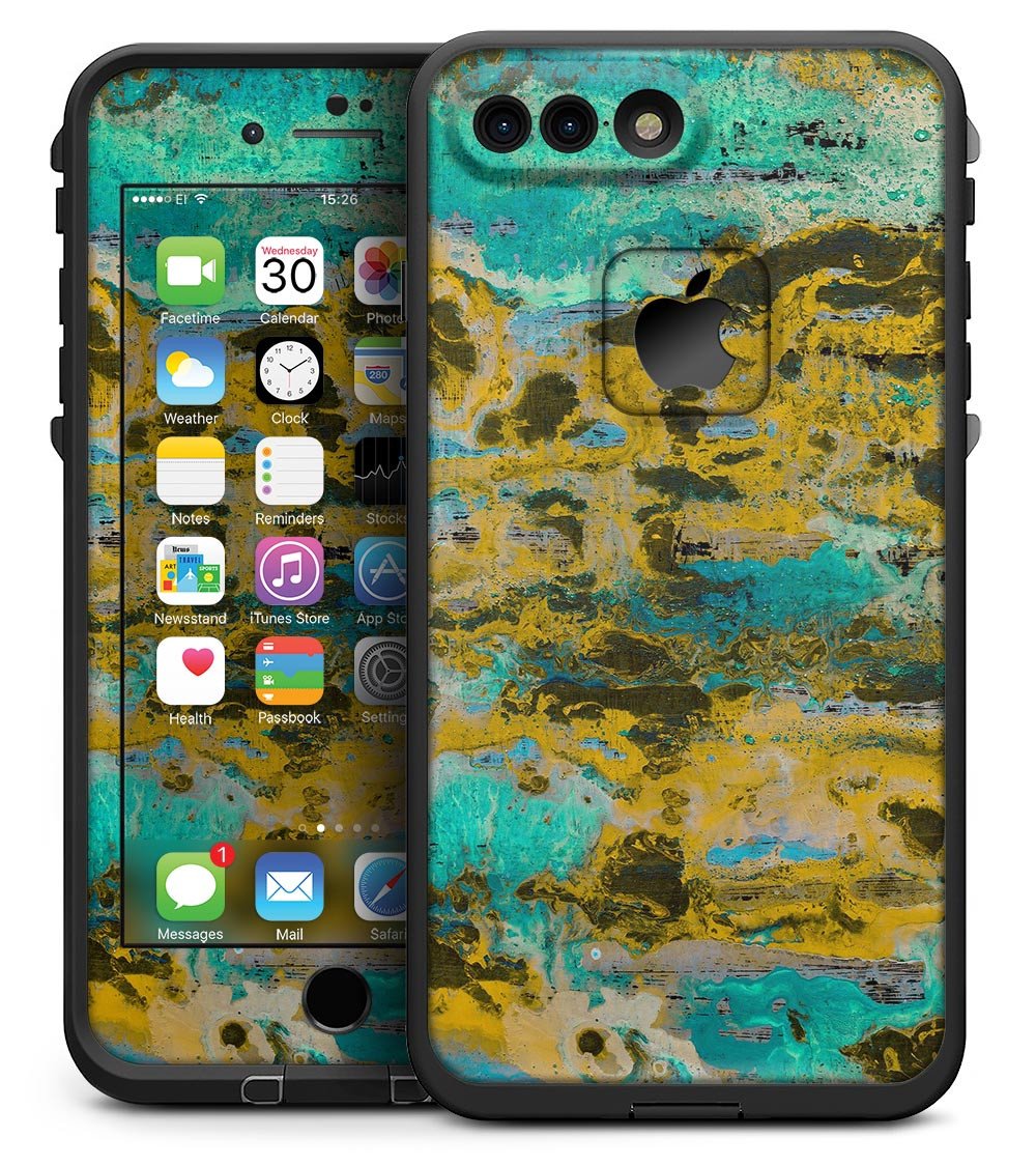 Abstract Wet Paint Gold skin for iPhone 7 Plus LifeProof Fre Case, showcasing vibrant colors and sleek design.