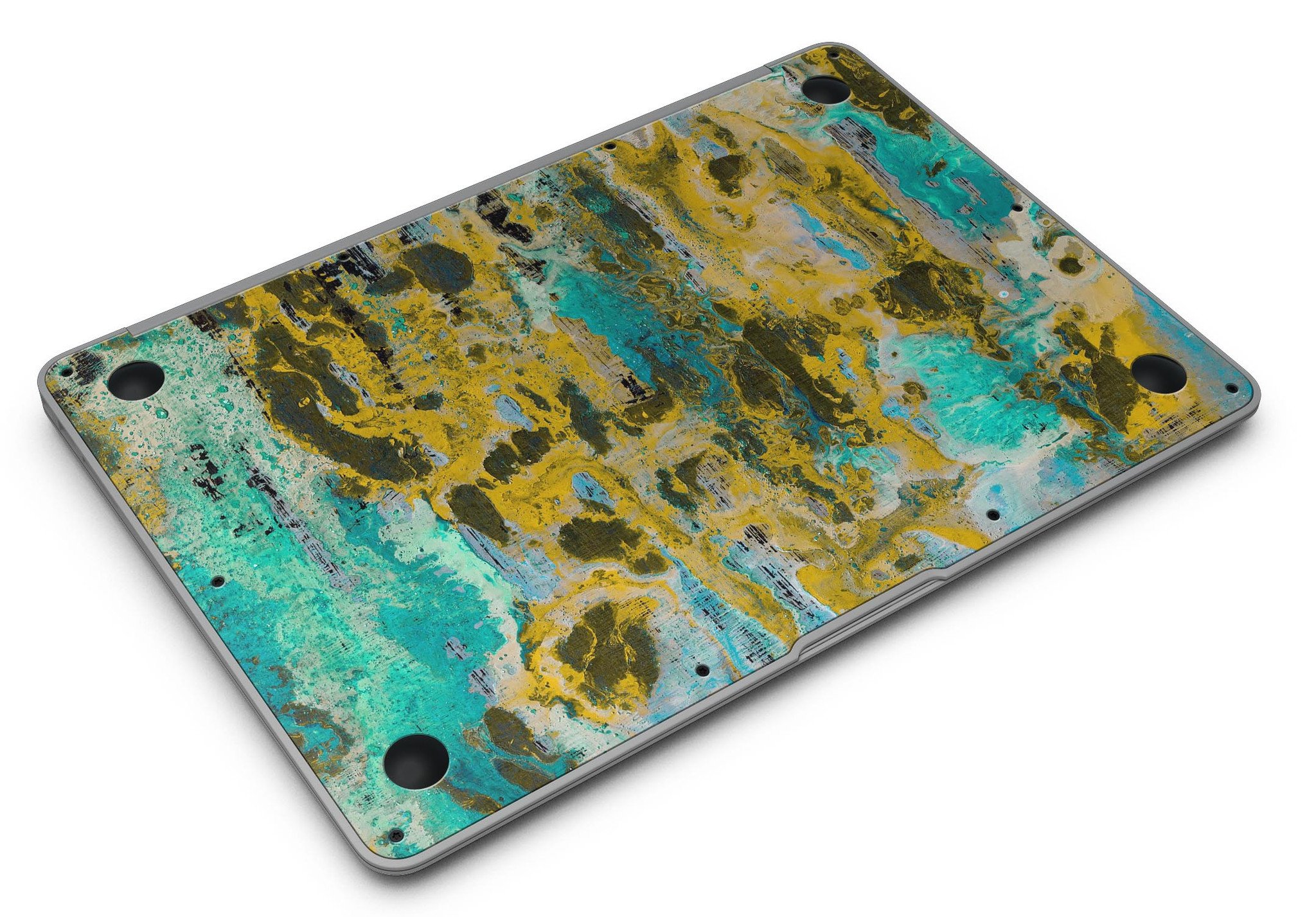 Abstract Wet Paint Gold skin kit for MacBook Air, showcasing vibrant colors and stylish design.