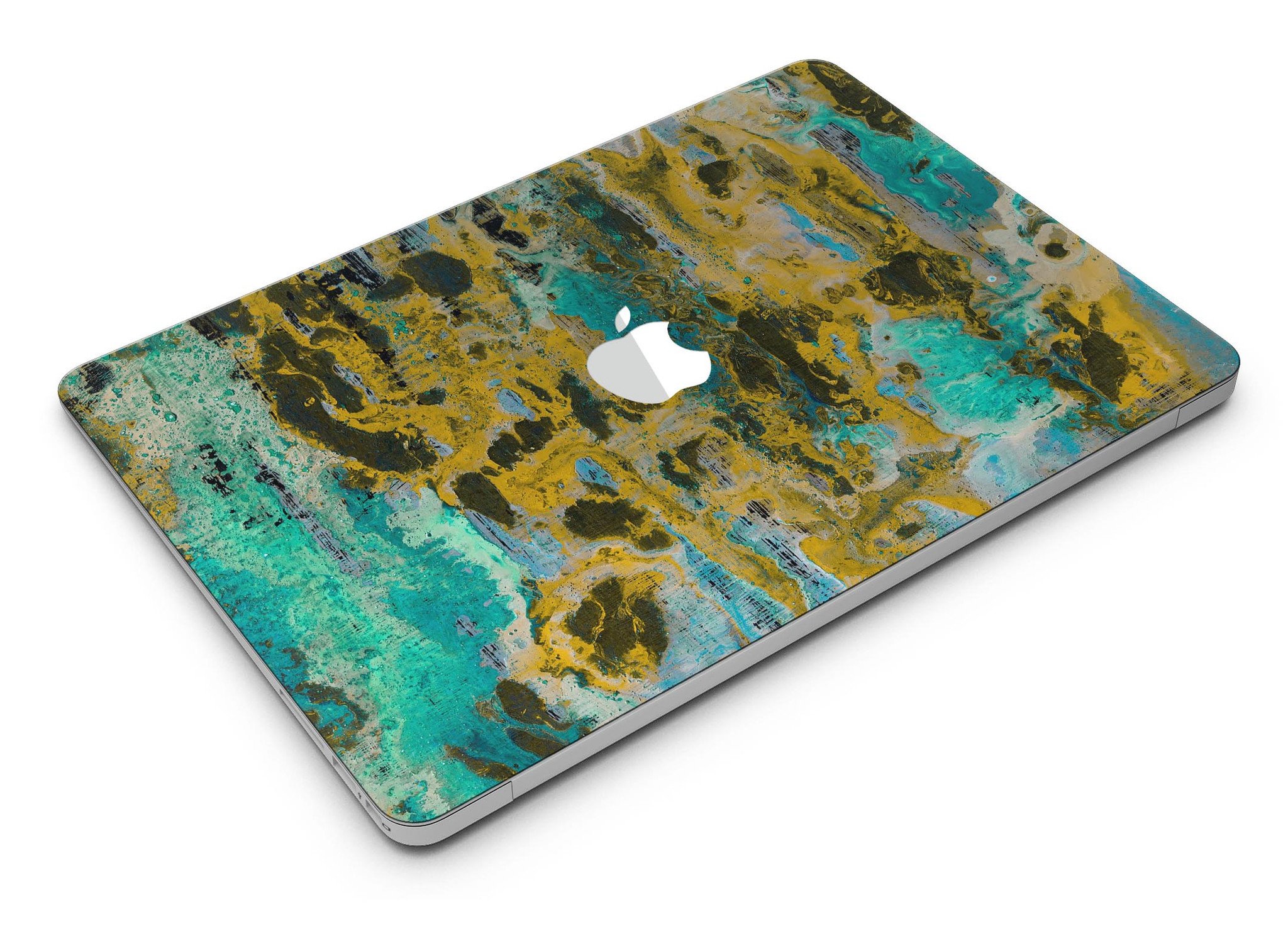 Abstract Wet Paint Gold skin kit for MacBook Air, showcasing vibrant colors and stylish design.