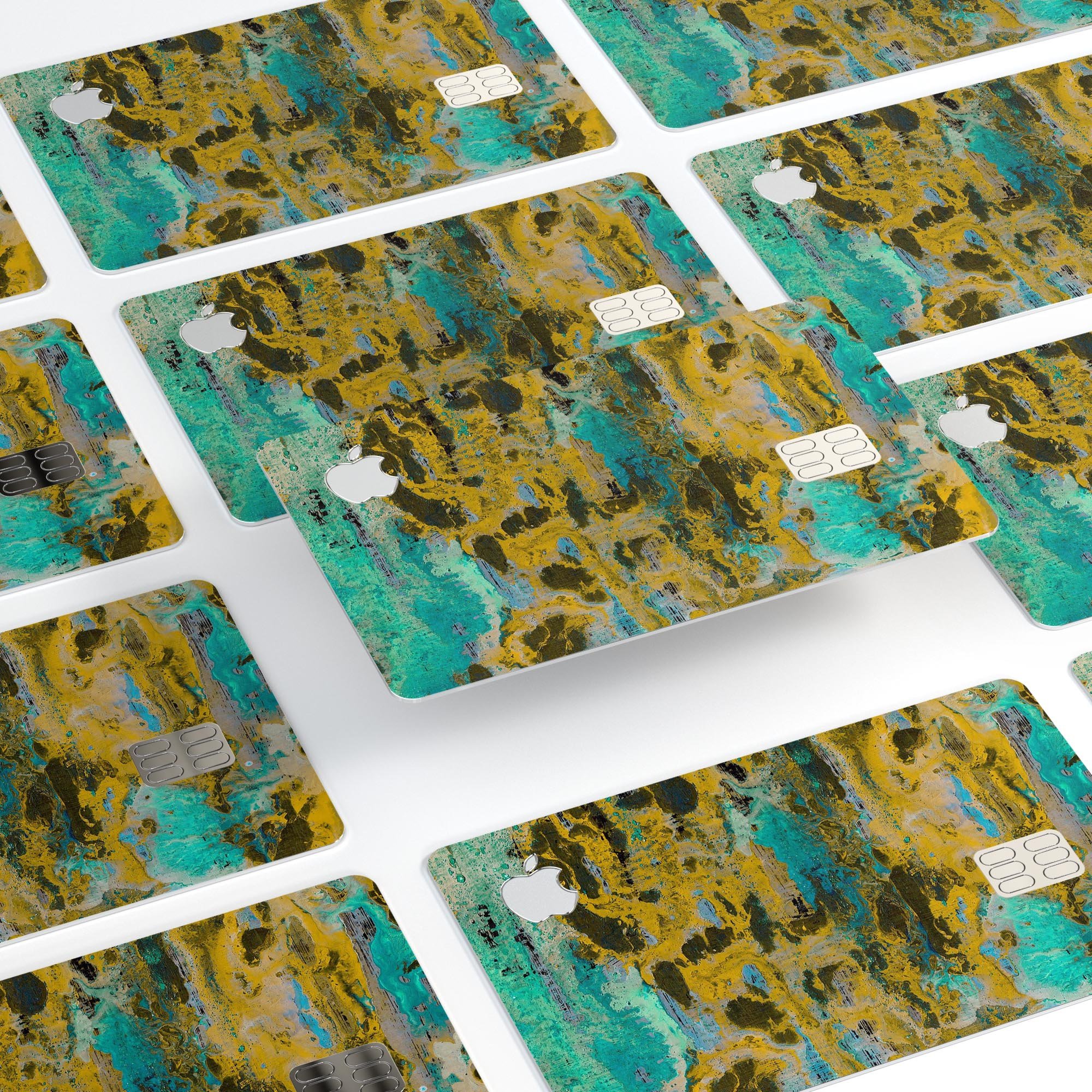 Abstract Wet Paint Gold skin for Apple Card, showcasing premium vinyl design with a glossy finish.