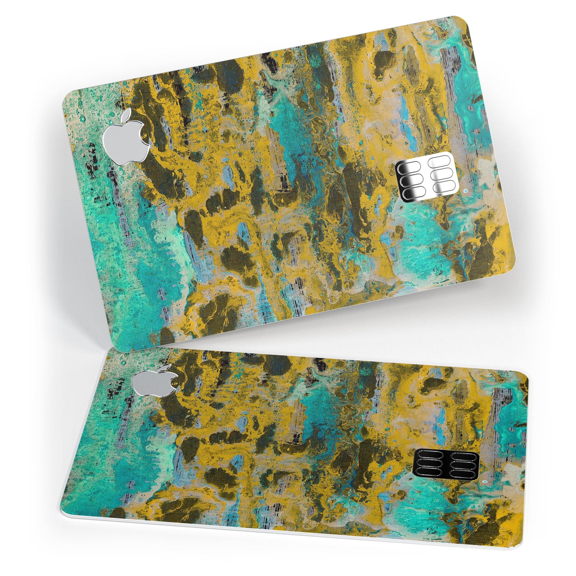 Abstract Wet Paint Gold skin for Apple Card, showcasing premium vinyl design with a glossy finish.