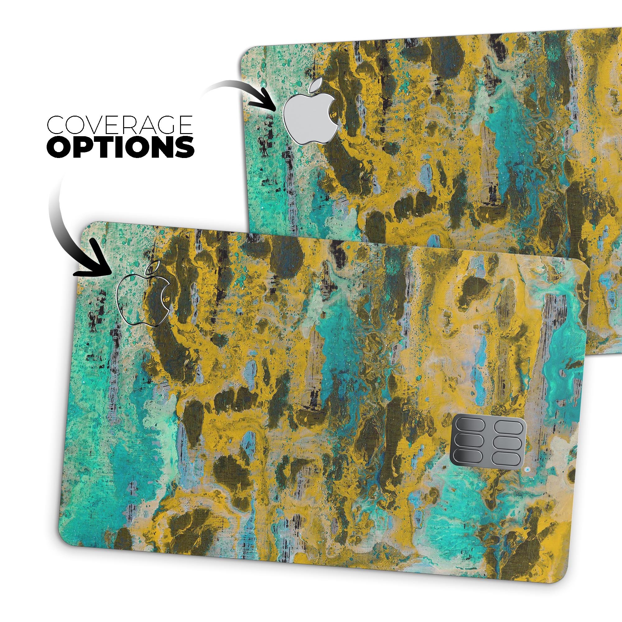 Abstract Wet Paint Gold skin for Apple Card, showcasing premium vinyl design with a glossy finish.