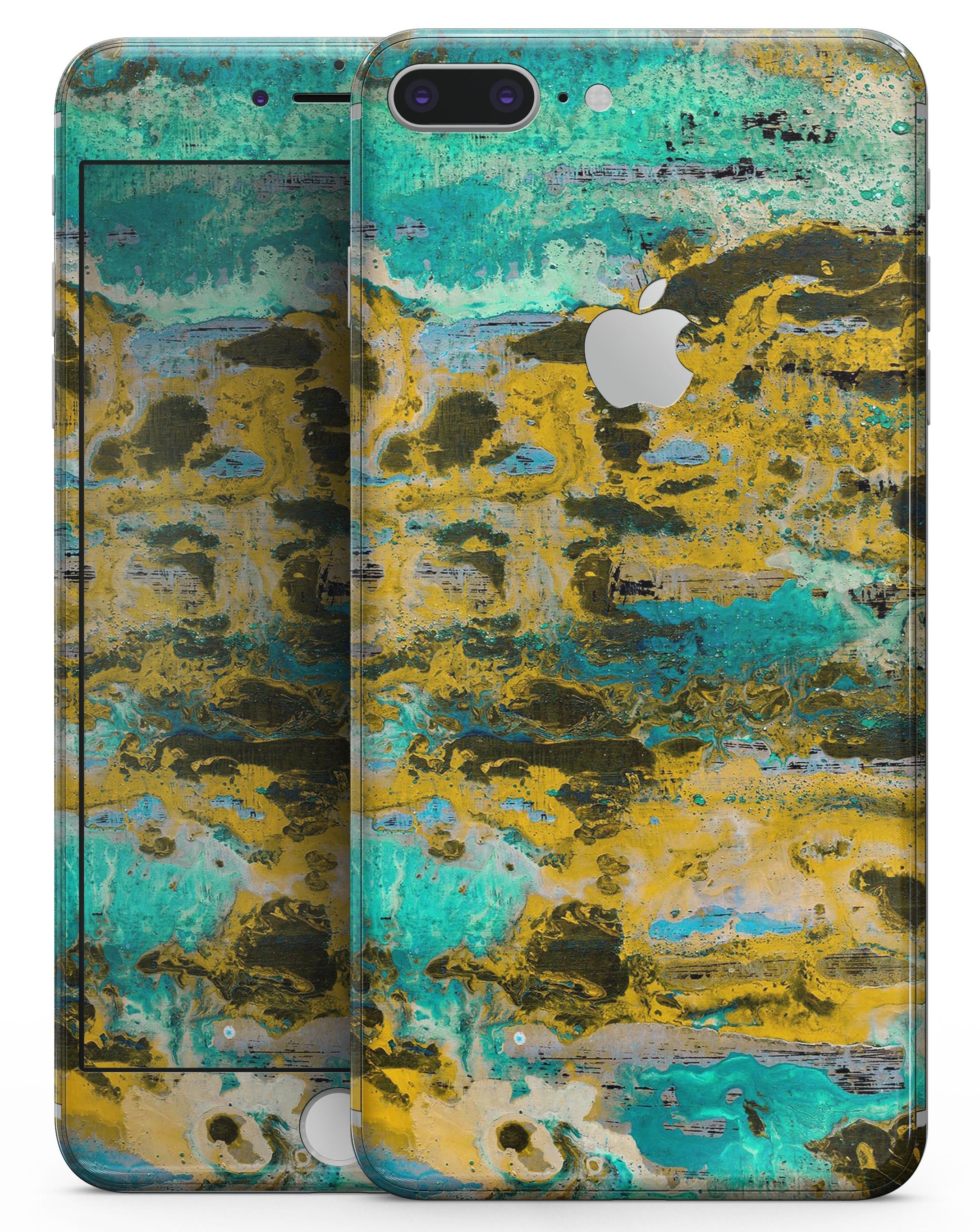 Abstract Wet Paint Gold skin for iPhone 8 and 8 Plus, showcasing vibrant colors and a sleek design.