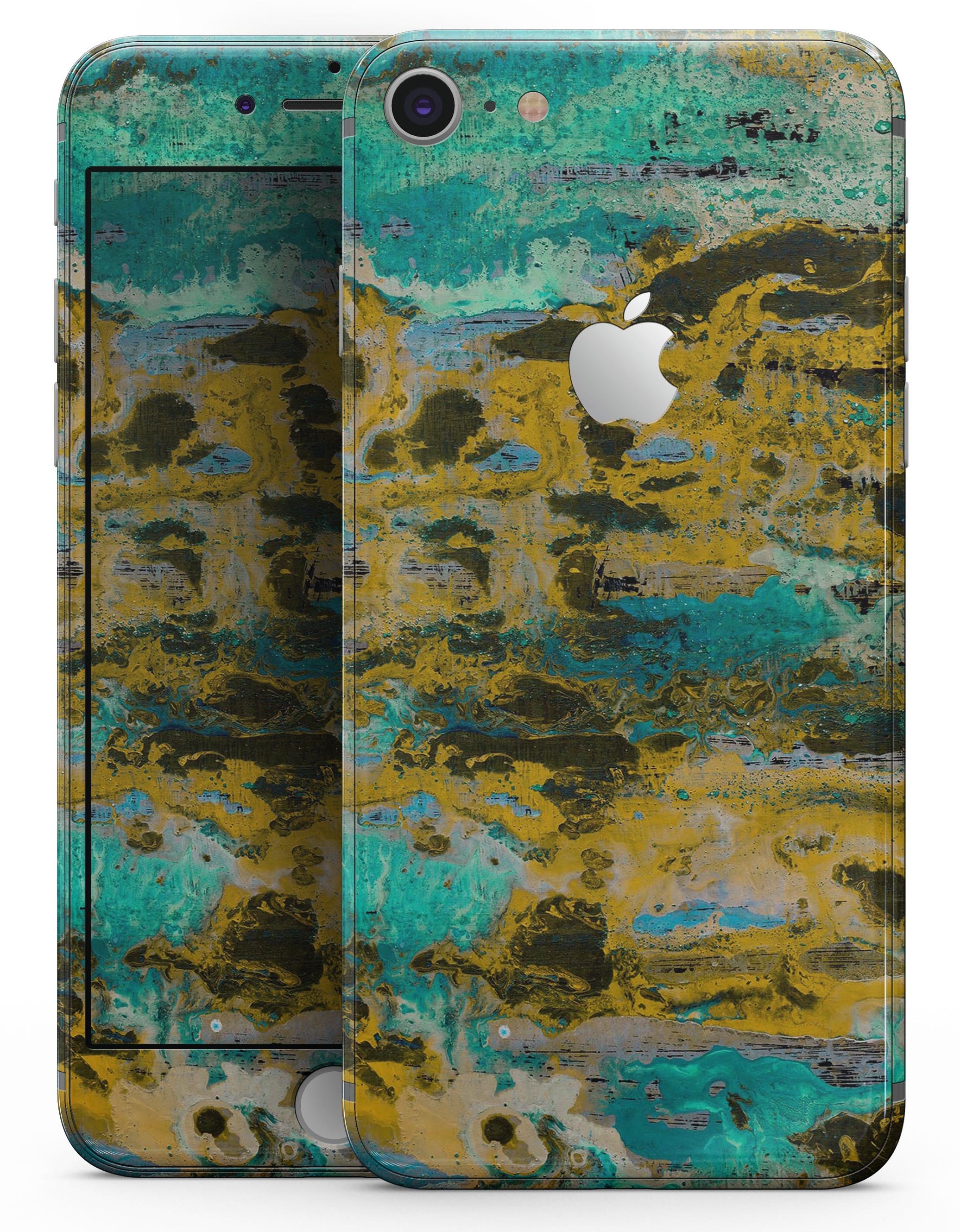 Abstract Wet Paint Gold skin for iPhone 8 and 8 Plus, showcasing vibrant colors and a sleek design.