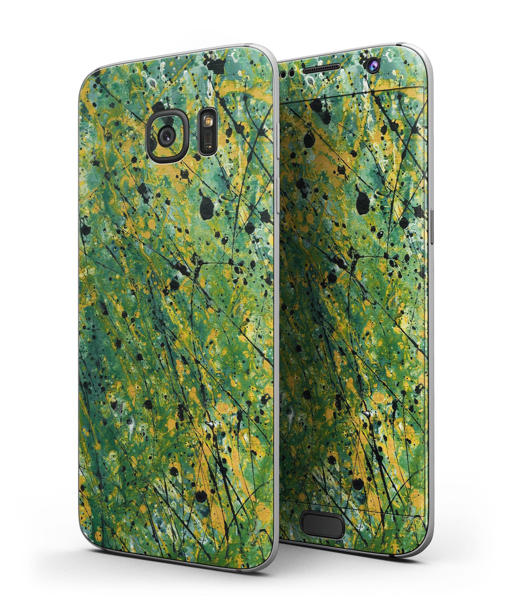 Abstract Wet Paint Green Lines skin for Samsung Galaxy S7/S7 Edge, showcasing vibrant colors and a sleek design.