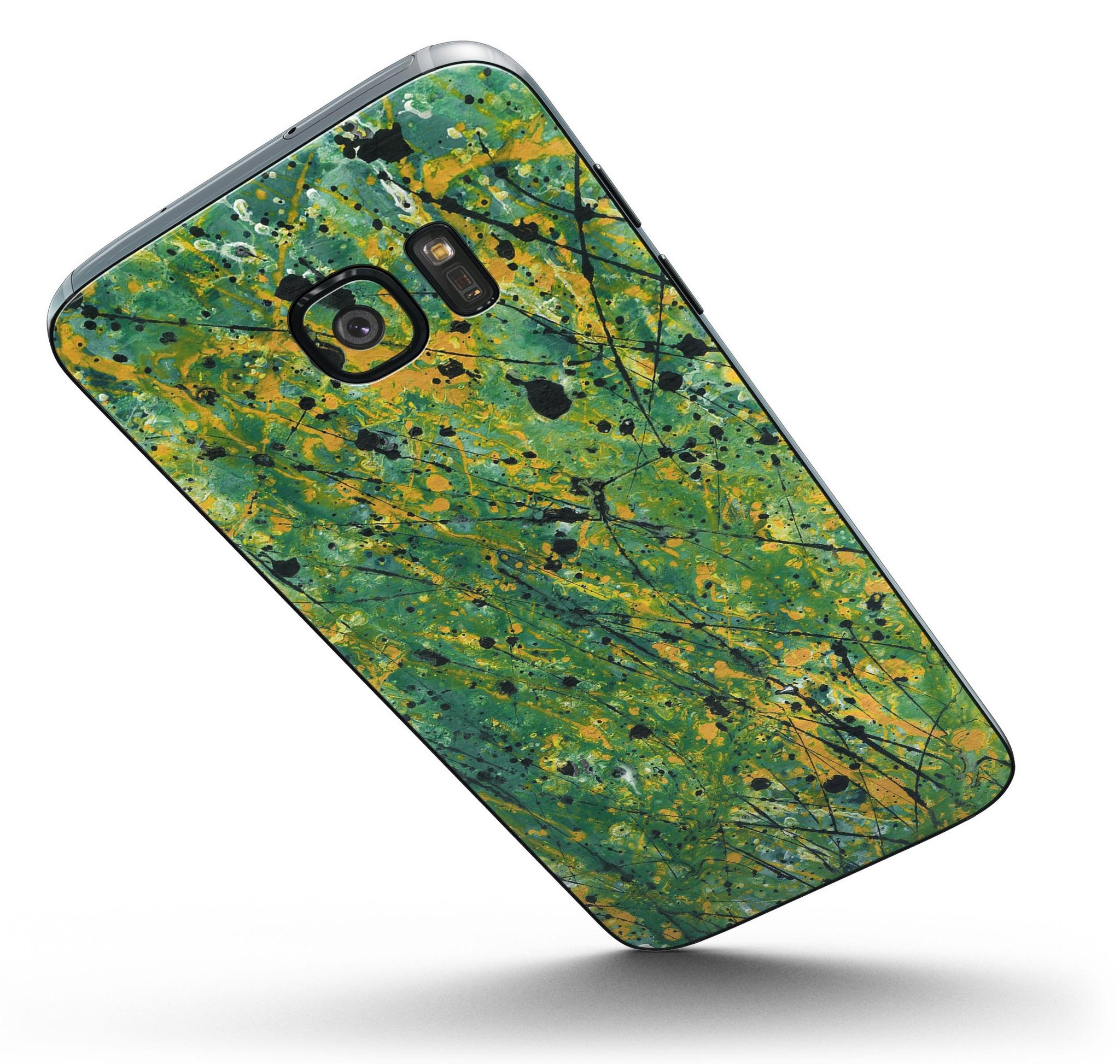 Abstract Wet Paint Green Lines skin for Samsung Galaxy S7/S7 Edge, showcasing vibrant colors and a sleek design.
