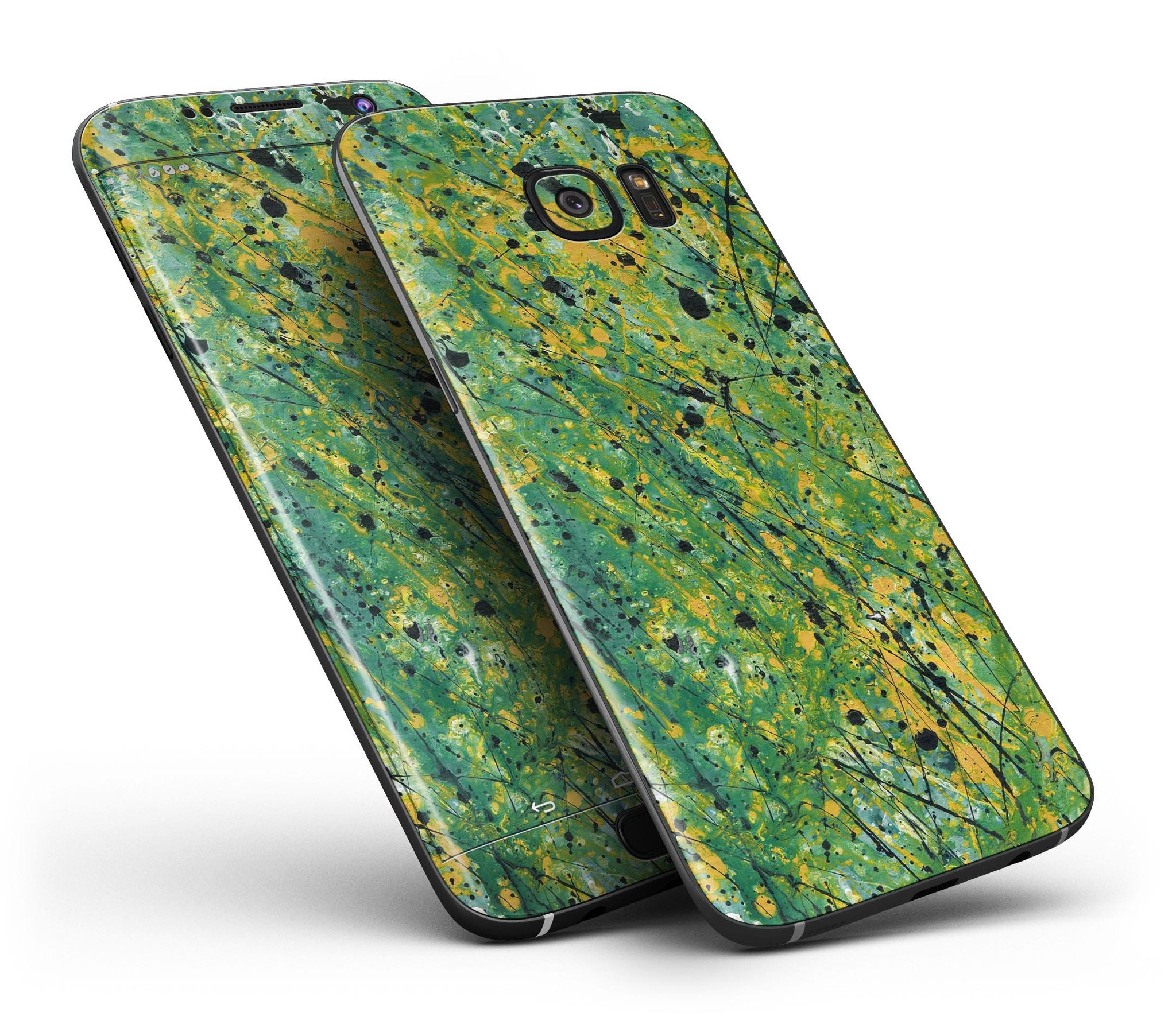 Abstract Wet Paint Green Lines skin for Samsung Galaxy S7/S7 Edge, showcasing vibrant colors and a sleek design.