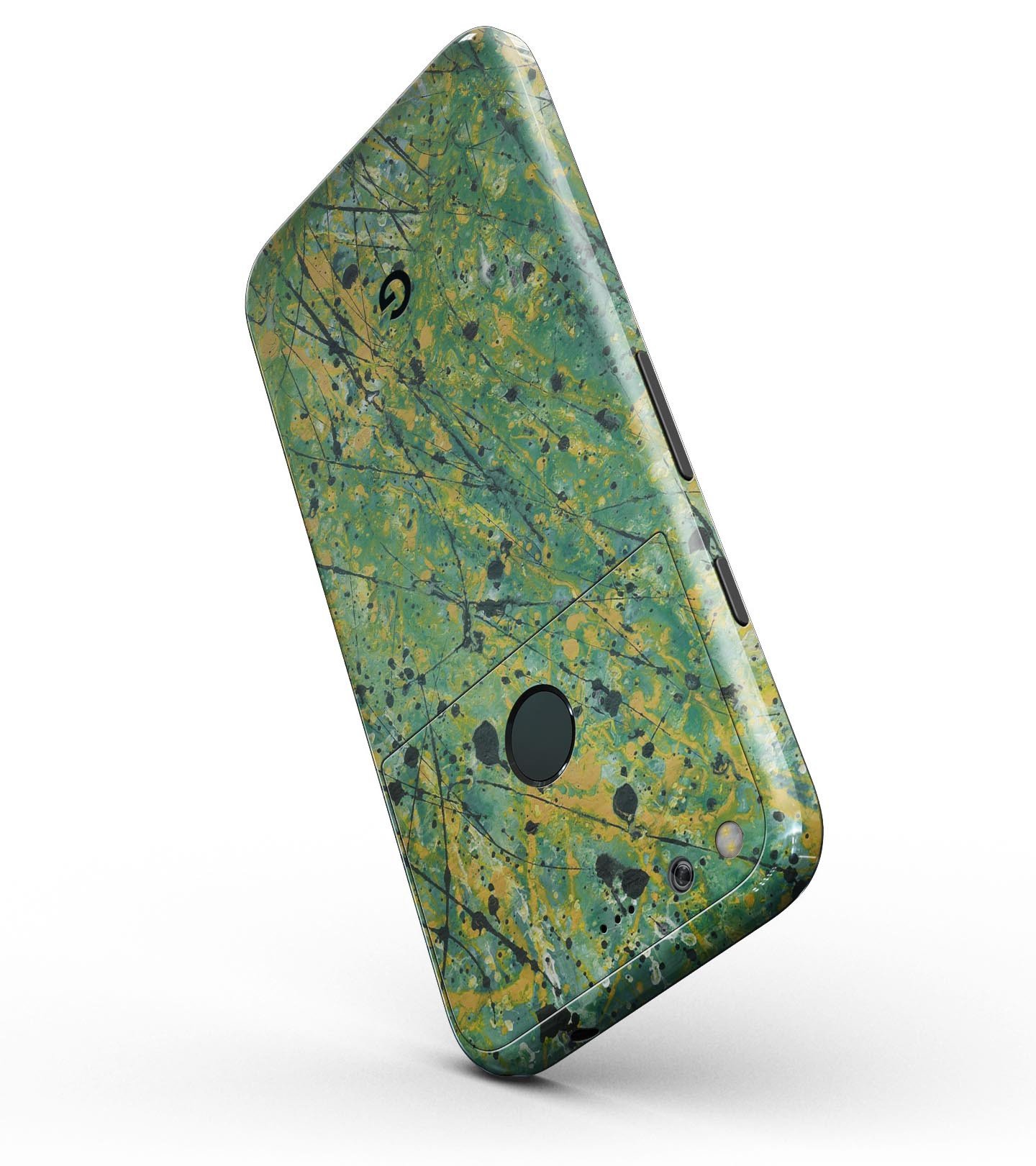 Abstract Wet Paint Green Lines Full-Body Skin Kit for Google Pixel, showcasing vibrant green lines on a sleek surface.