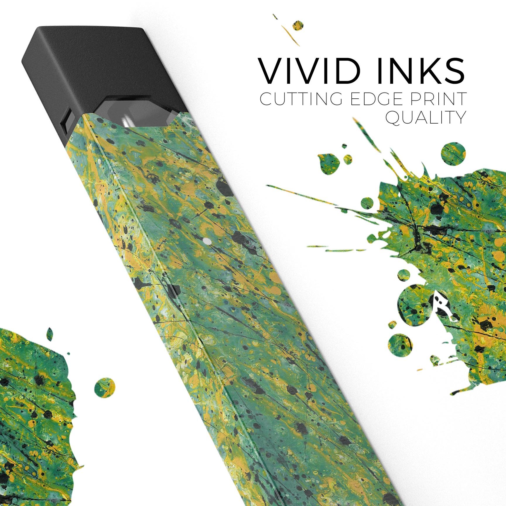 Abstract Wet Paint Green Lines skin-wrap for JUUL device, showcasing vibrant green lines on a sleek surface.