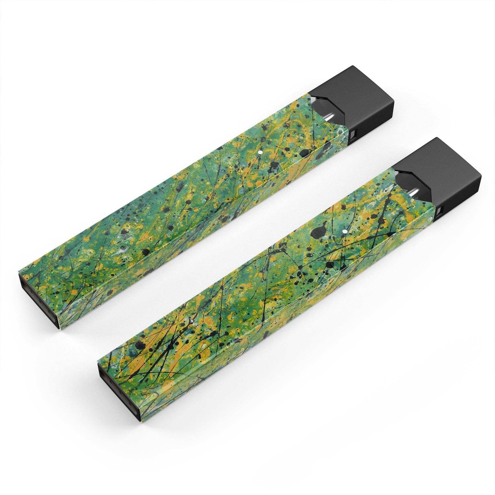 Abstract Wet Paint Green Lines skin-wrap for JUUL device, showcasing vibrant green lines on a sleek surface.
