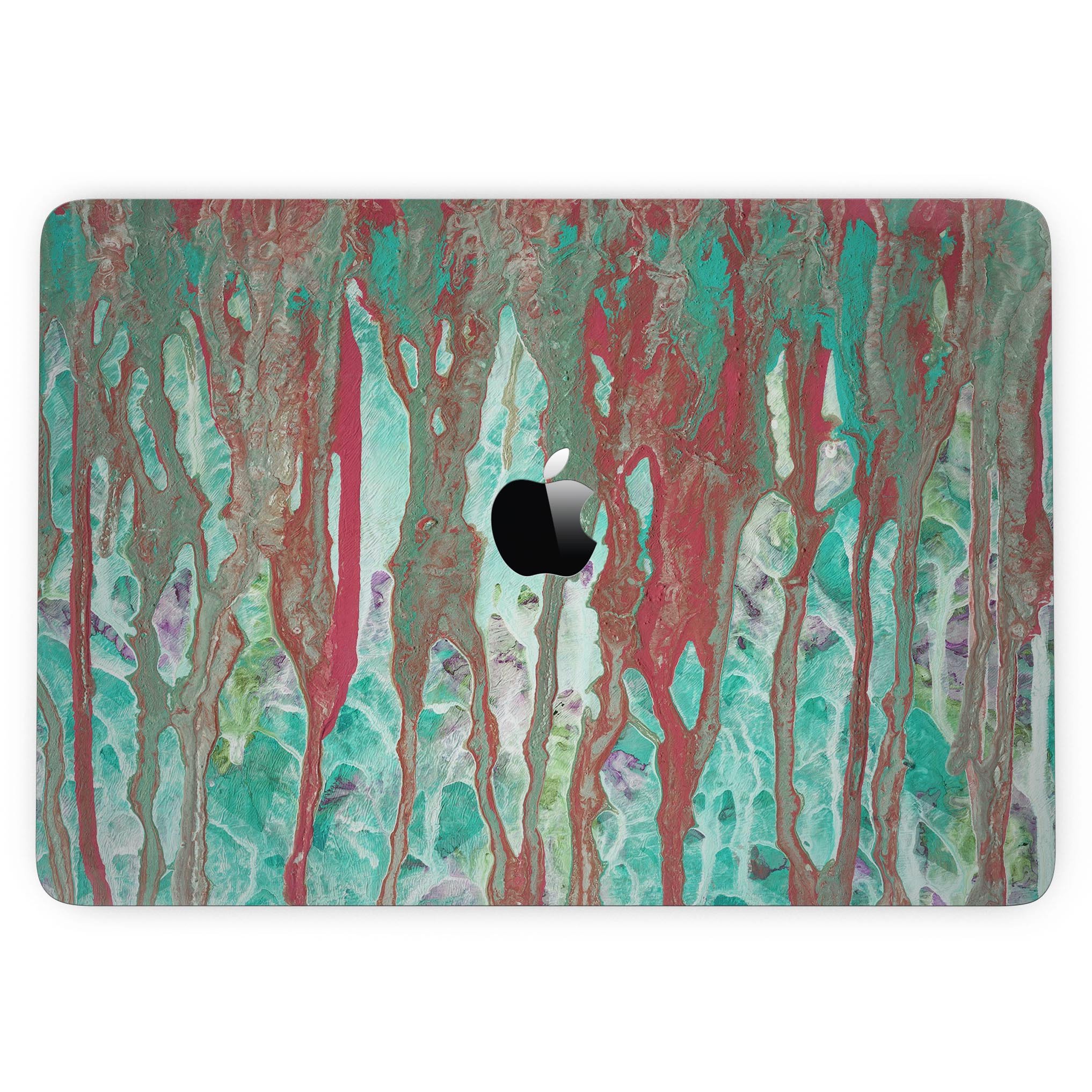 Abstract Wet Paint Mint Rustic skin for 13" MacBook Pro without Touch Bar, showcasing vibrant mint colors and a rustic design.