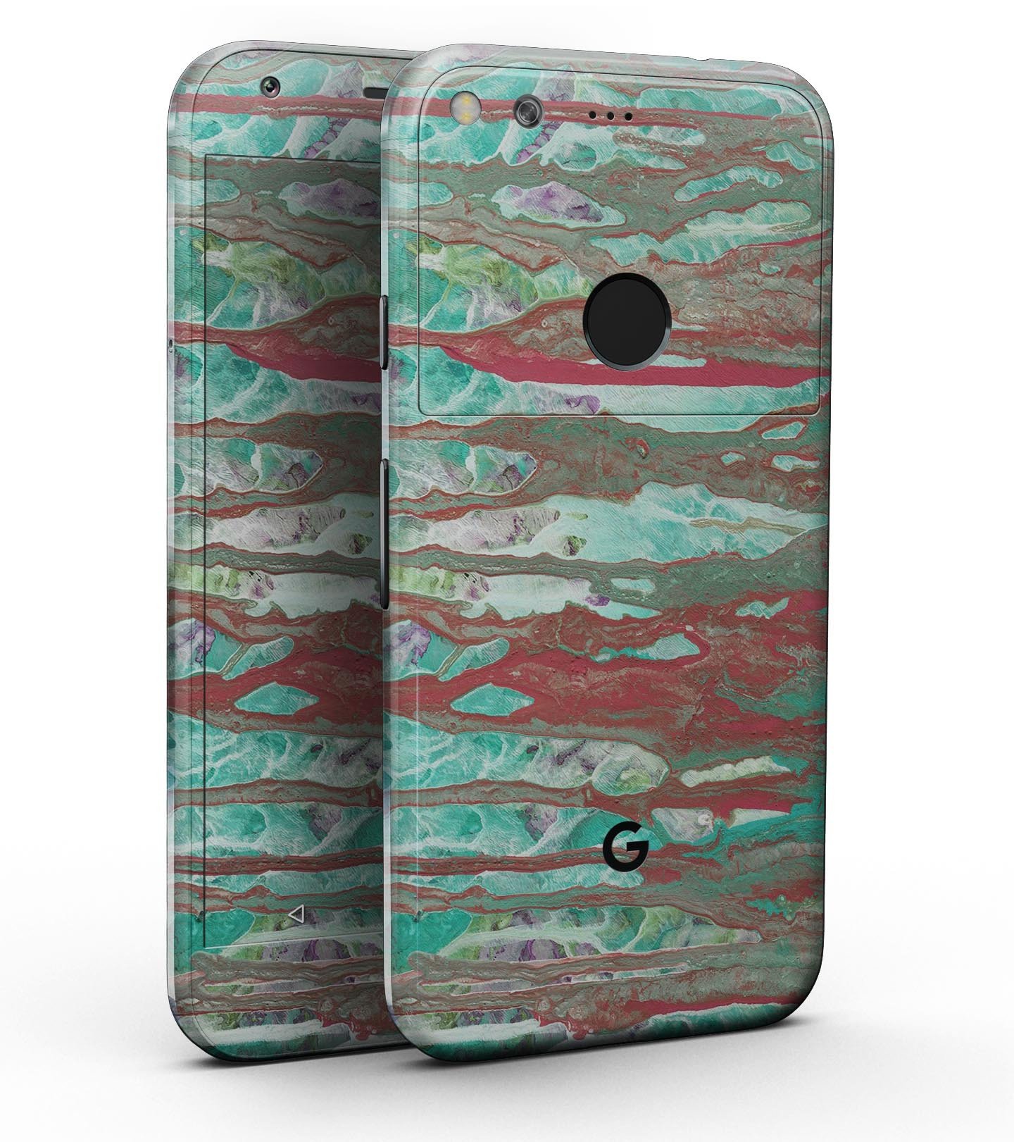 Abstract Wet Paint Mint Rustic Full-Body Skin Kit for Google Pixel 5 and 5.5" Pixel XL, showcasing its sleek design and protective features.
