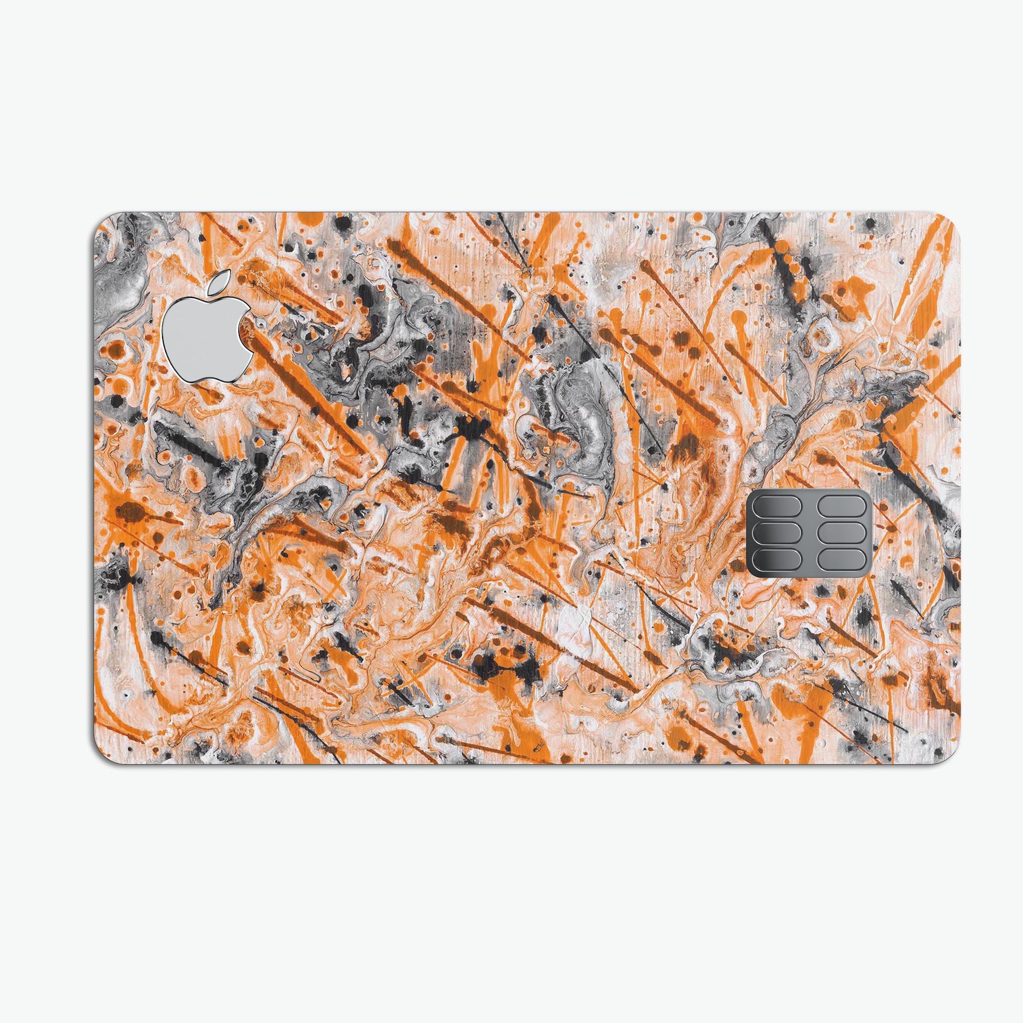 Abstract Wet Paint Orange skin decal for Apple Card, showcasing vibrant colors and premium vinyl material.