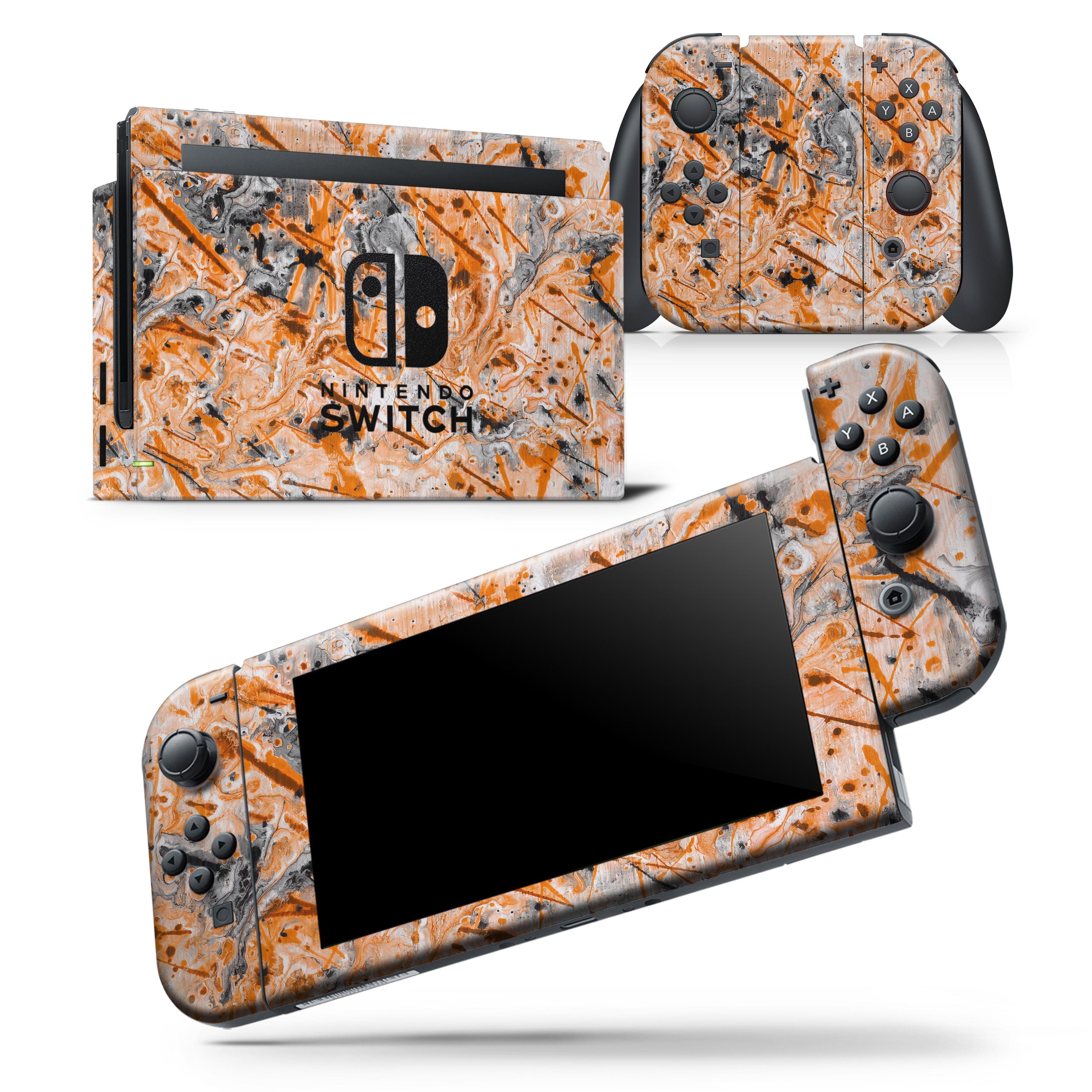 Abstract Wet Paint Orange skin wrap decal for Nintendo Switch Lite, showcasing vibrant colors and a sleek design.