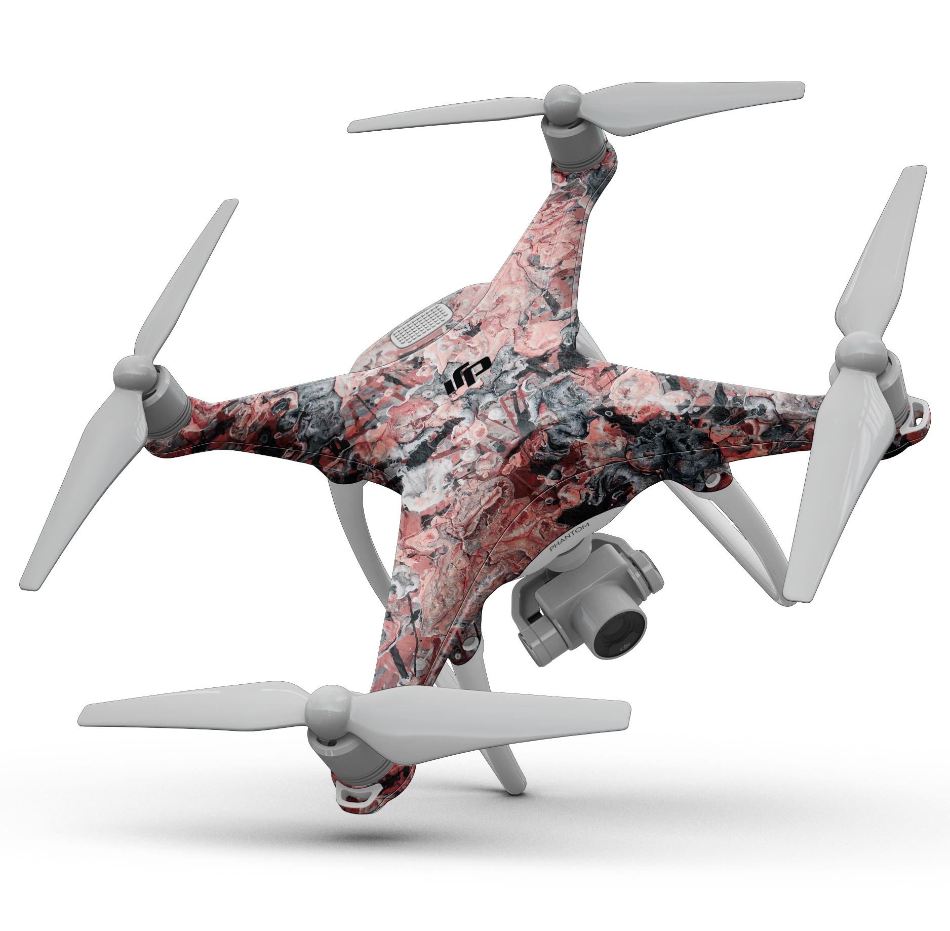Abstract Wet Paint Pale Pink Full-Body Skin Kit for DJI Phantom 4, showcasing a vibrant pink design that fits the drone perfectly.