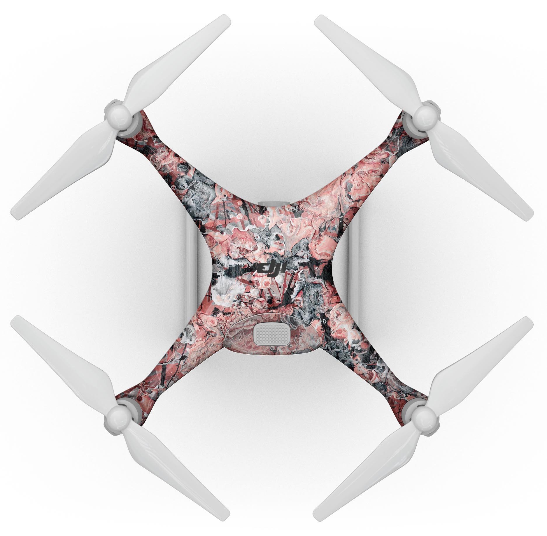 Abstract Wet Paint Pale Pink Full-Body Skin Kit for DJI Phantom 4, showcasing a vibrant pink design that fits the drone perfectly.