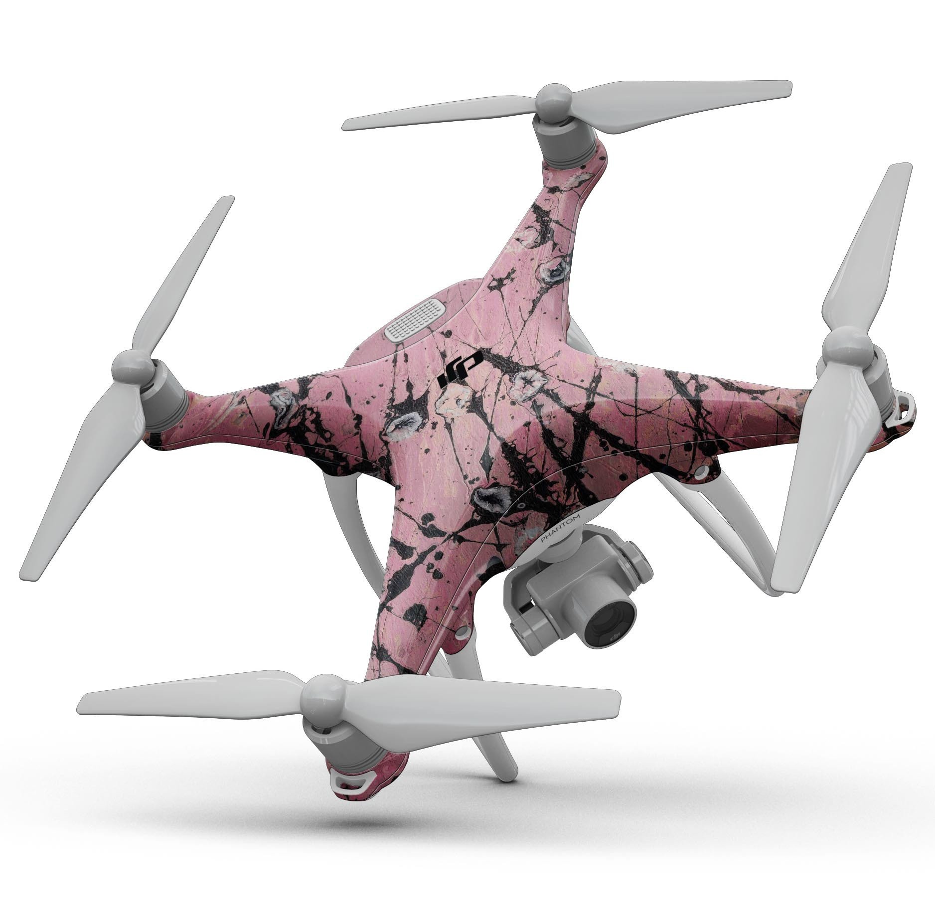 Abstract Wet Paint Pink and Black Full-Body Skin Kit for DJI Phantom 4, showcasing vibrant colors and precision fit.