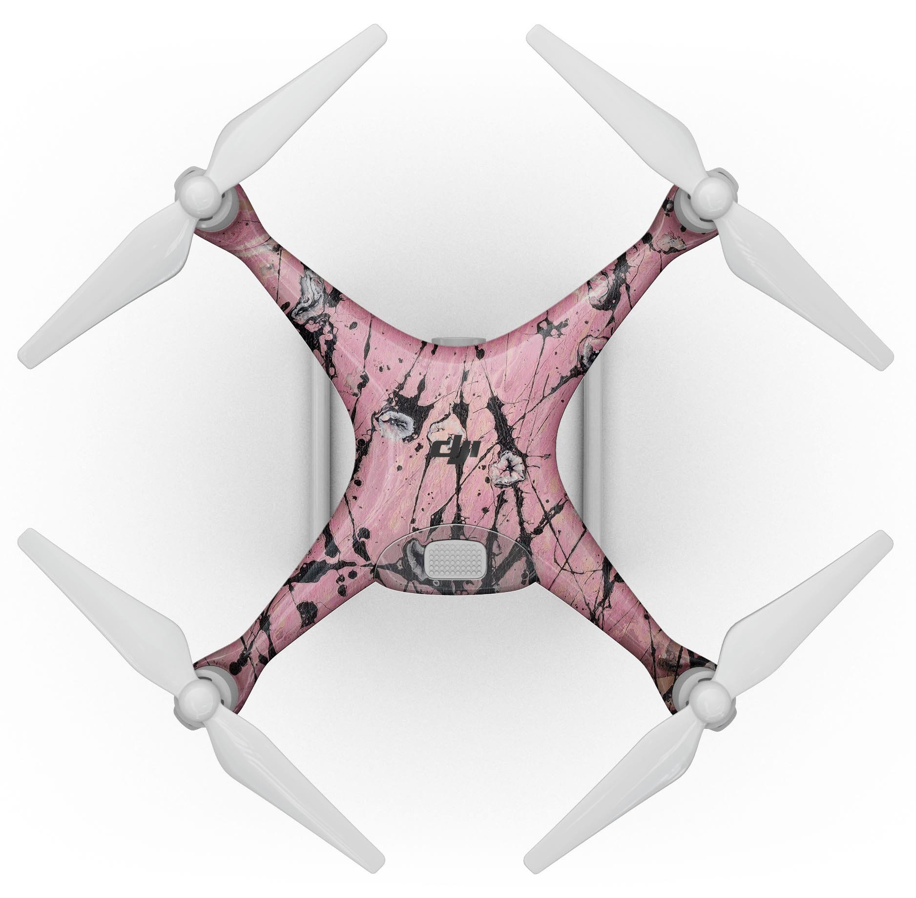 Abstract Wet Paint Pink and Black Full-Body Skin Kit for DJI Phantom 4, showcasing vibrant colors and precision fit.