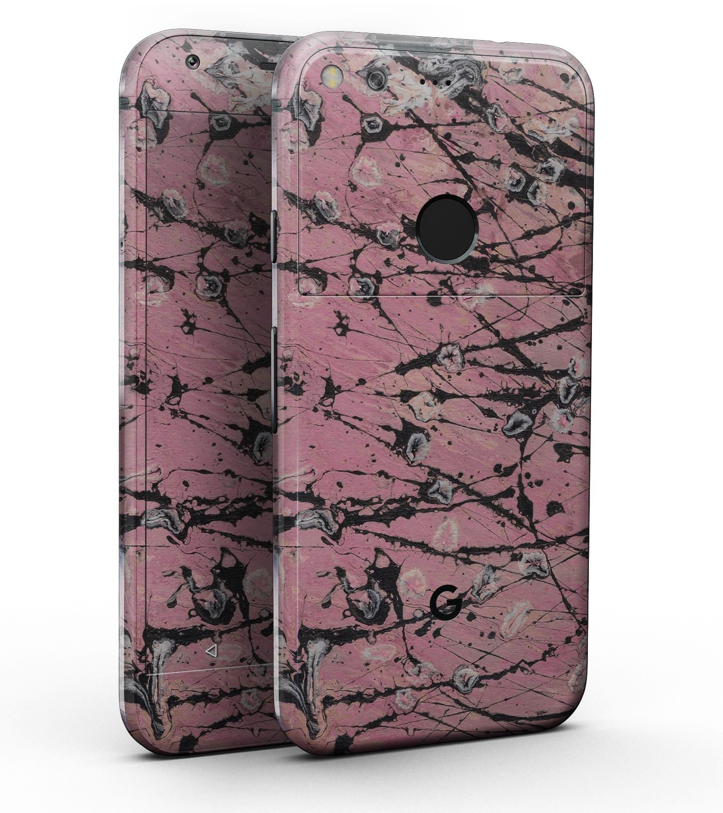 Abstract Wet Paint Pink and Black Full-Body Skin Kit for Google Pixel, showcasing a vibrant design with pink and black colors.