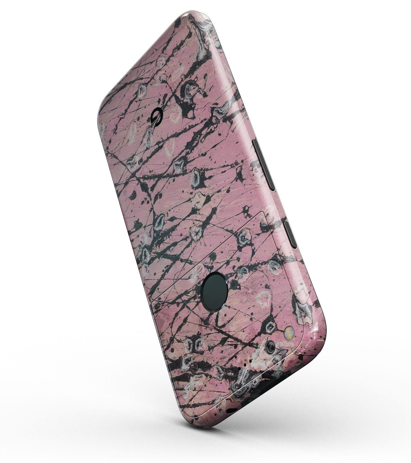 Abstract Wet Paint Pink and Black Full-Body Skin Kit for Google Pixel, showcasing a vibrant design with pink and black colors.