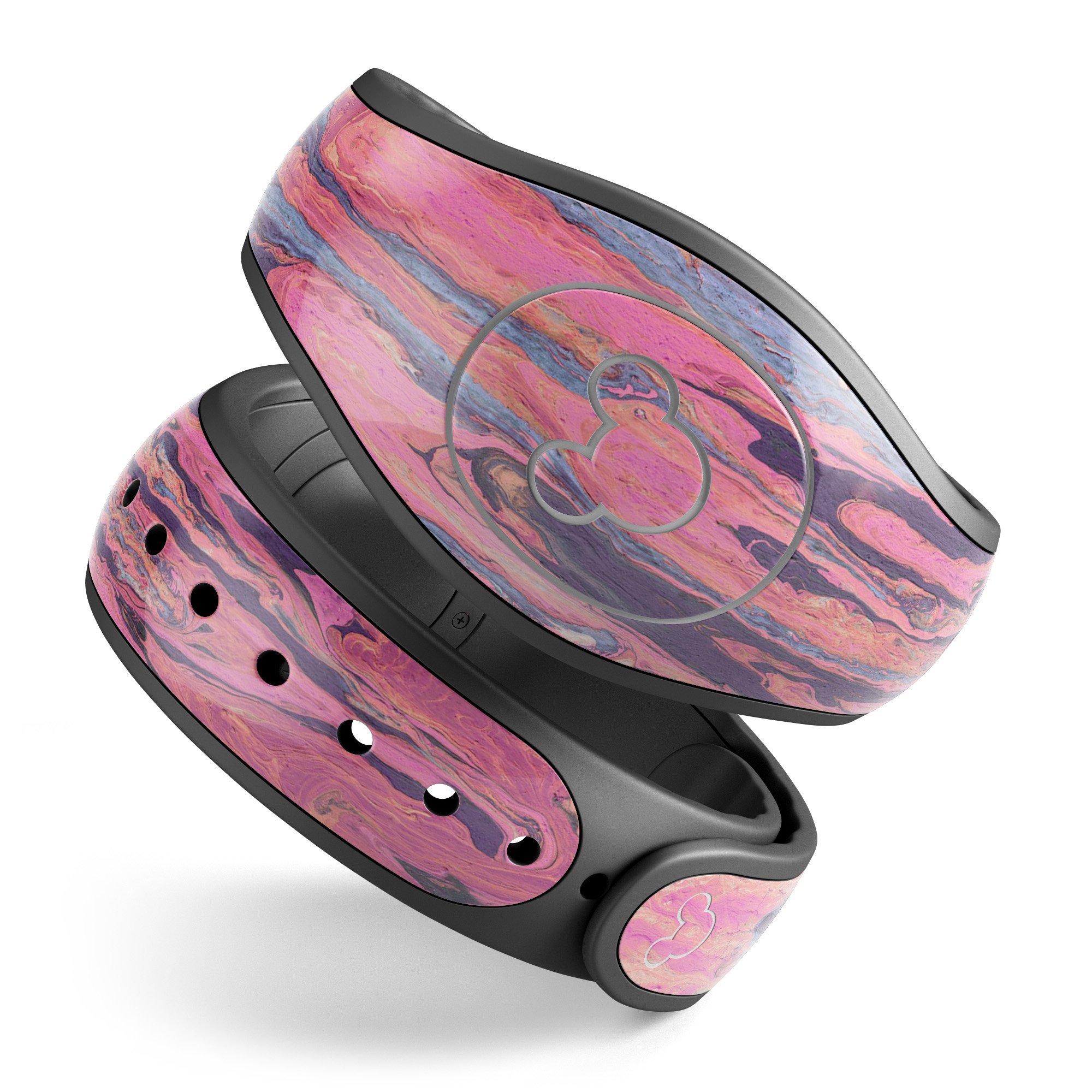 Abstract Wet Paint Pink Sag decal skin wrap kit for Disney Magic Band, showcasing vibrant colors and artistic design.