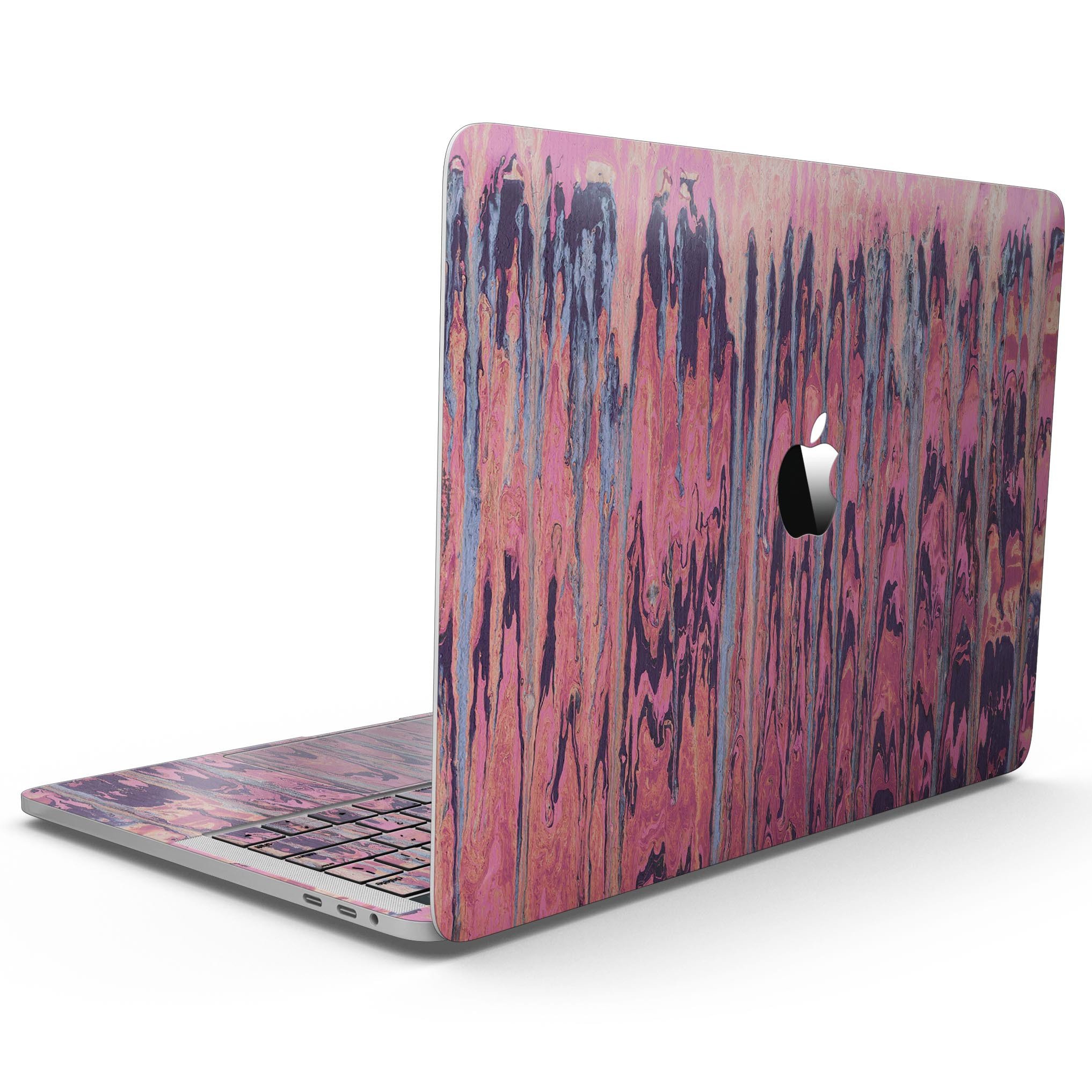 Abstract Wet Paint Pink Skin Kit for MacBook Pro, showcasing vibrant colors and a sleek design.