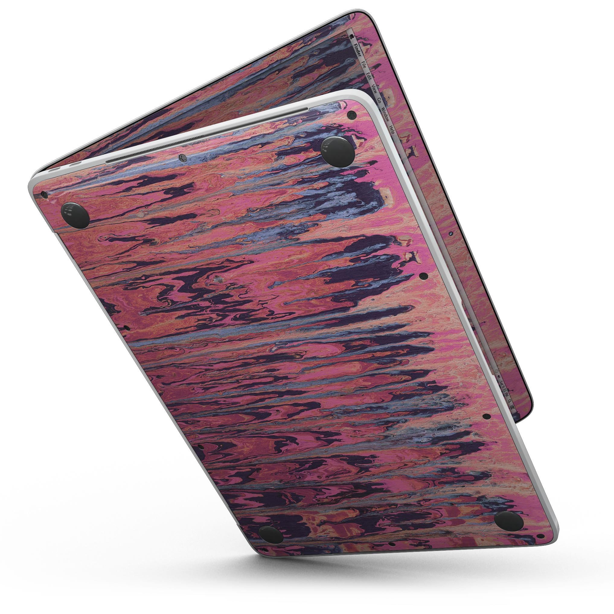 Abstract Wet Paint Pink Skin Kit for MacBook Pro, showcasing vibrant colors and a sleek design.