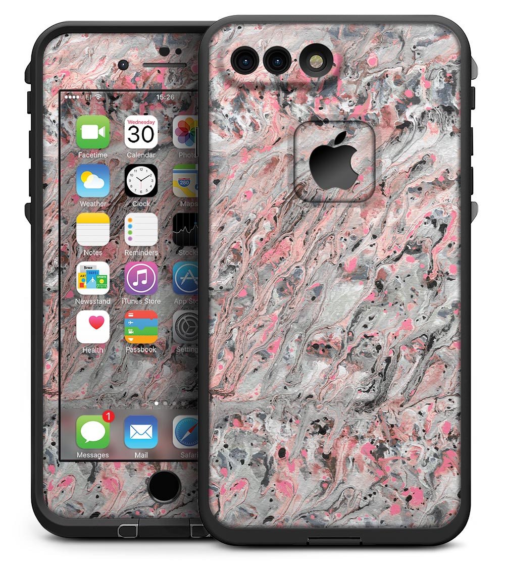 Abstract Wet Paint Pink Swirl skin for iPhone 7 Plus LifeProof Fre Case, showcasing vibrant pink swirls on a sleek vinyl surface.