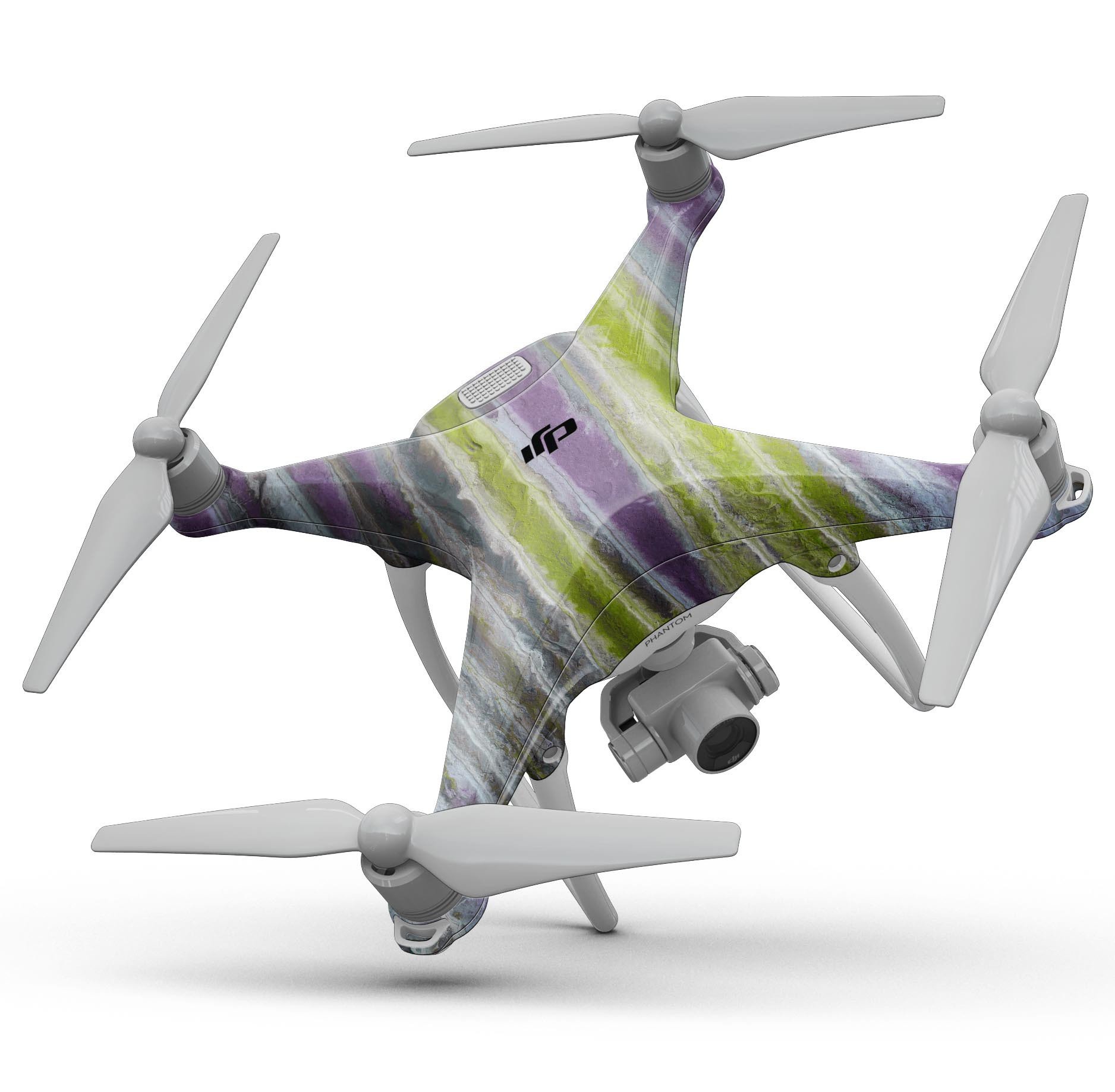 Abstract Wet Paint Purple Sag Full-Body Skin Kit for DJI Phantom 4, showcasing vibrant purple design and precision fit.