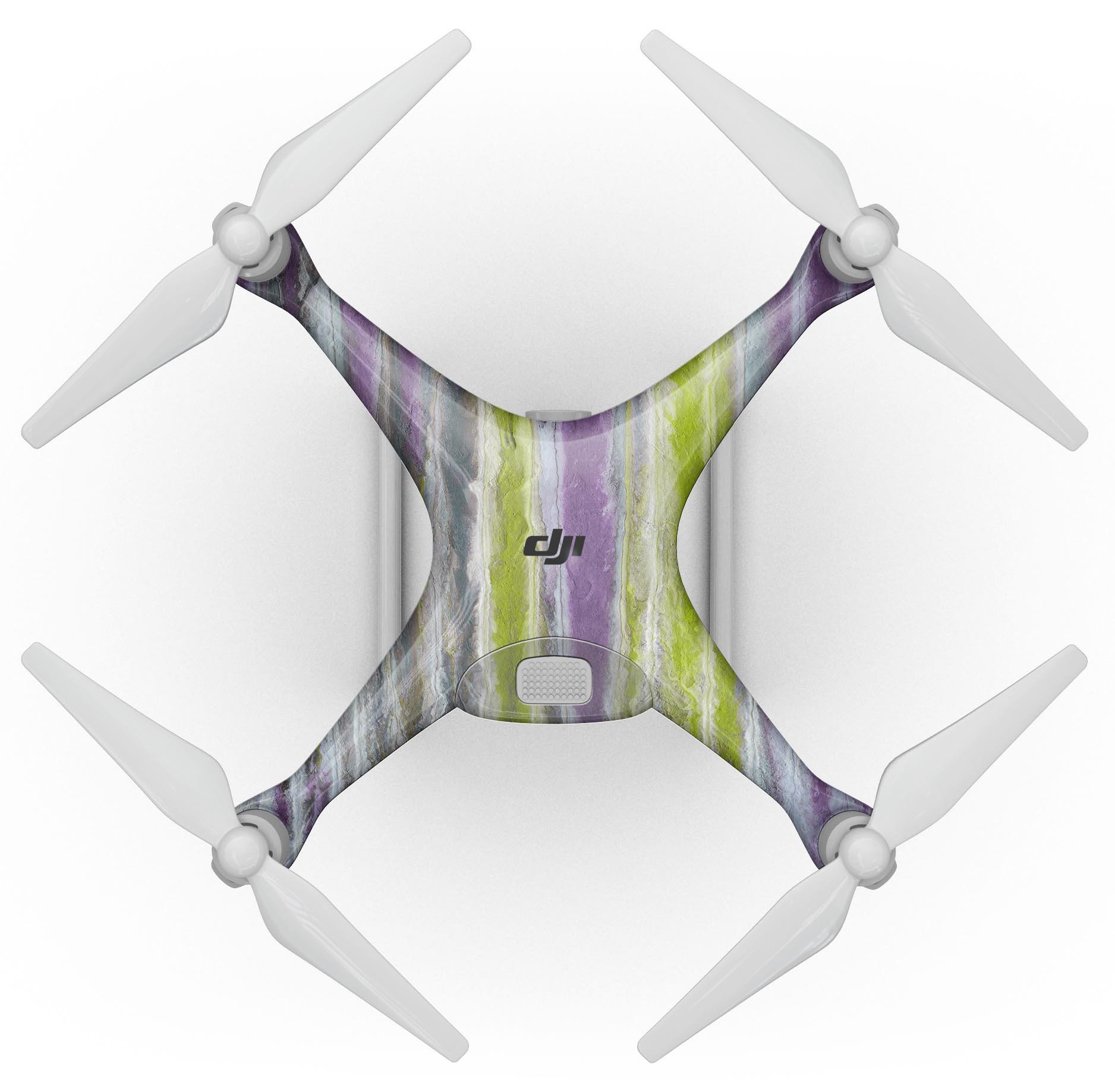 Abstract Wet Paint Purple Sag Full-Body Skin Kit for DJI Phantom 4, showcasing vibrant purple design and precision fit.