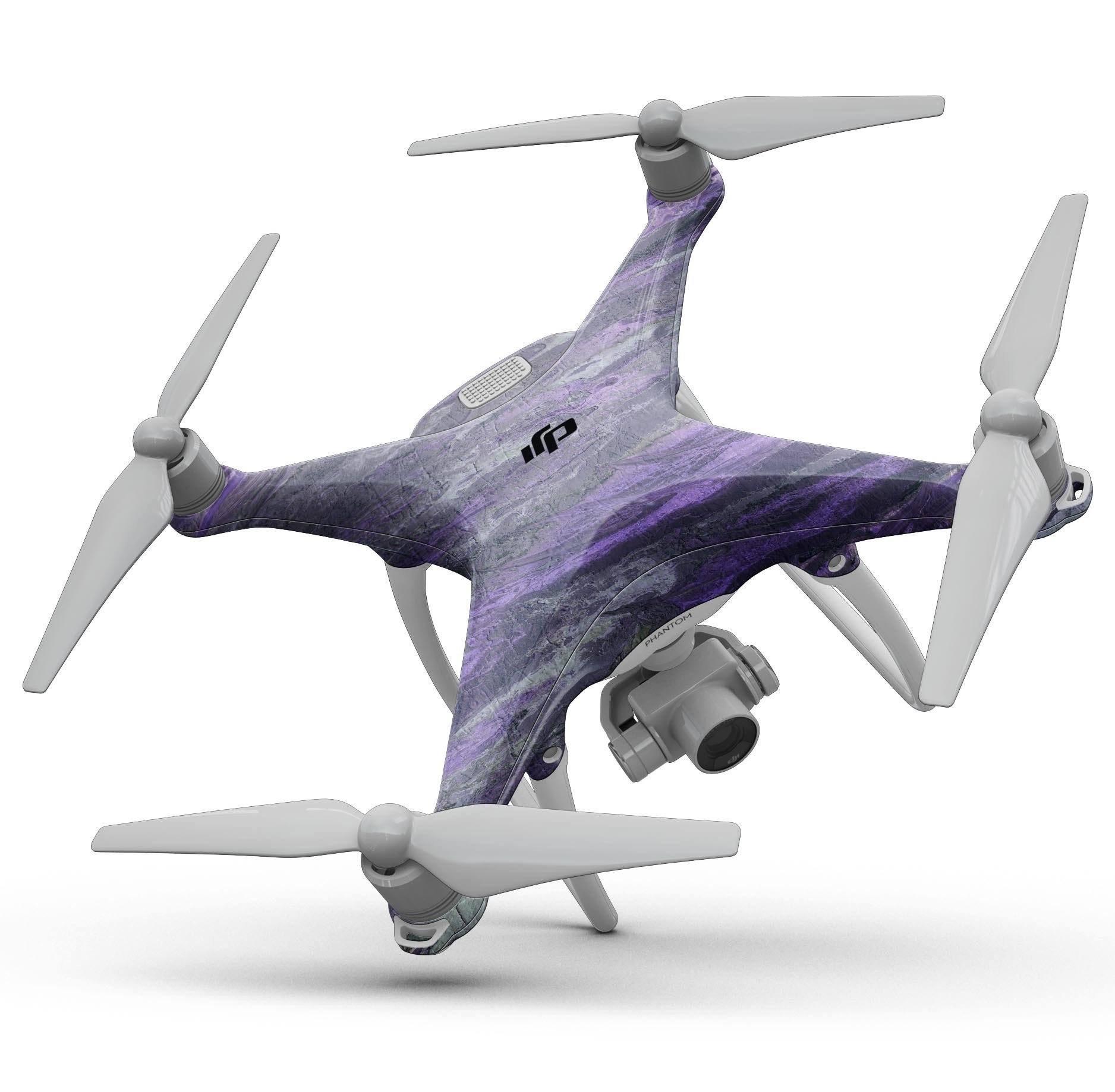 Abstract Wet Paint Purple v3 Full-Body Skin Kit for DJI Phantom 4, showcasing vibrant purple color and precision-fit design.