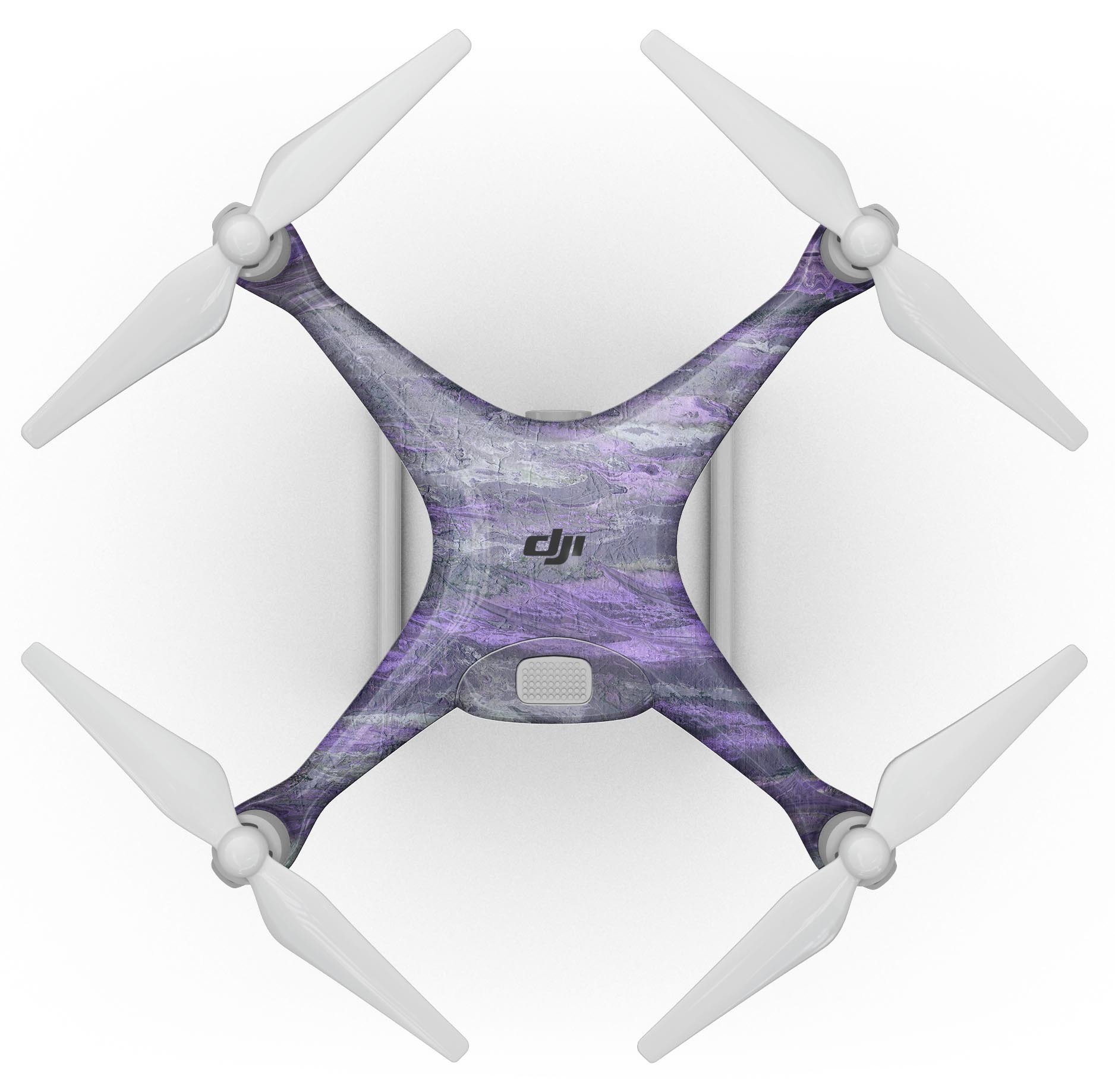 Abstract Wet Paint Purple v3 Full-Body Skin Kit for DJI Phantom 4, showcasing vibrant purple color and precision-fit design.