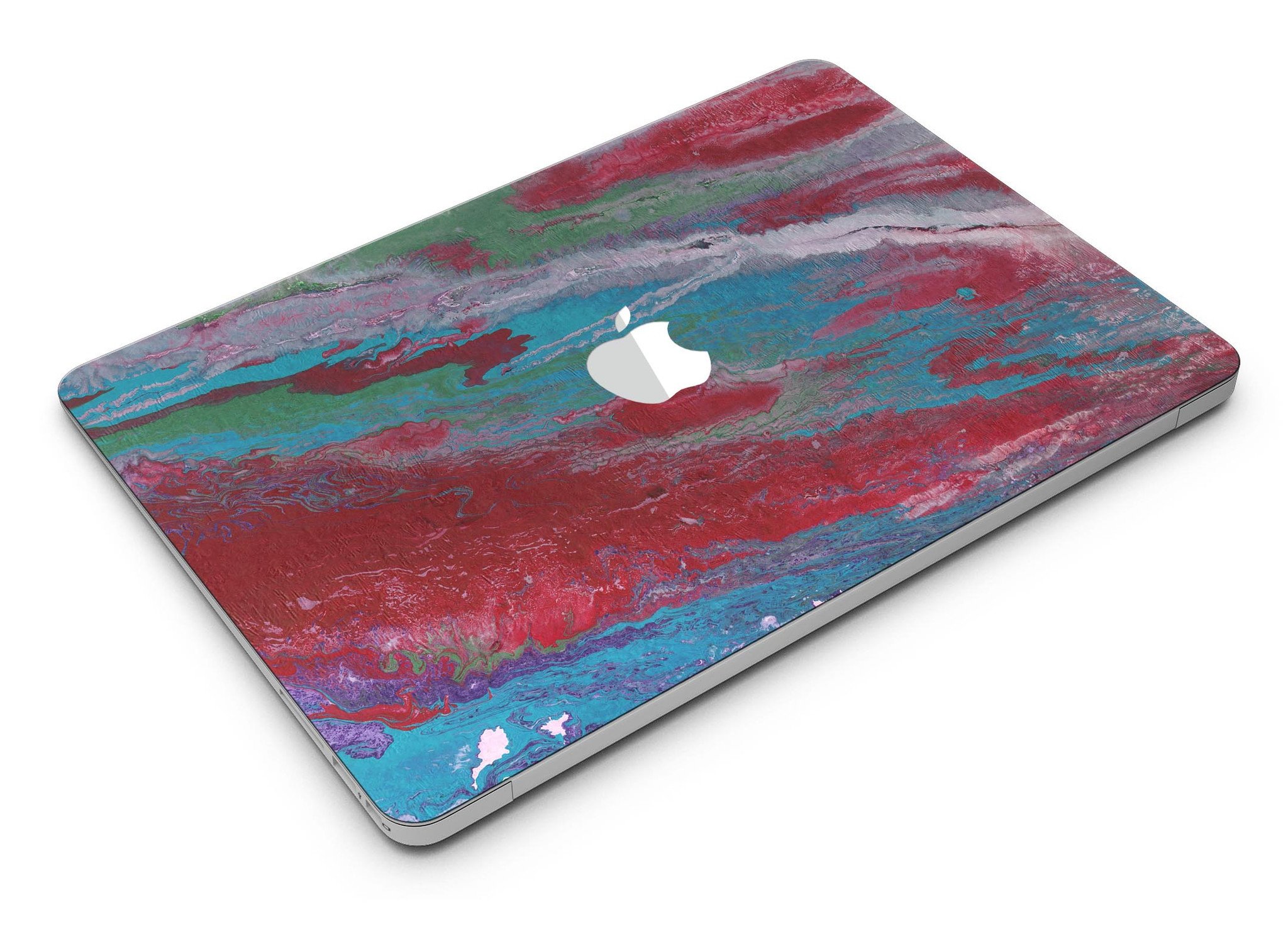 Abstract Wet Paint Red and Blue skin kit for MacBook Air, showcasing vibrant colors and stylish design.