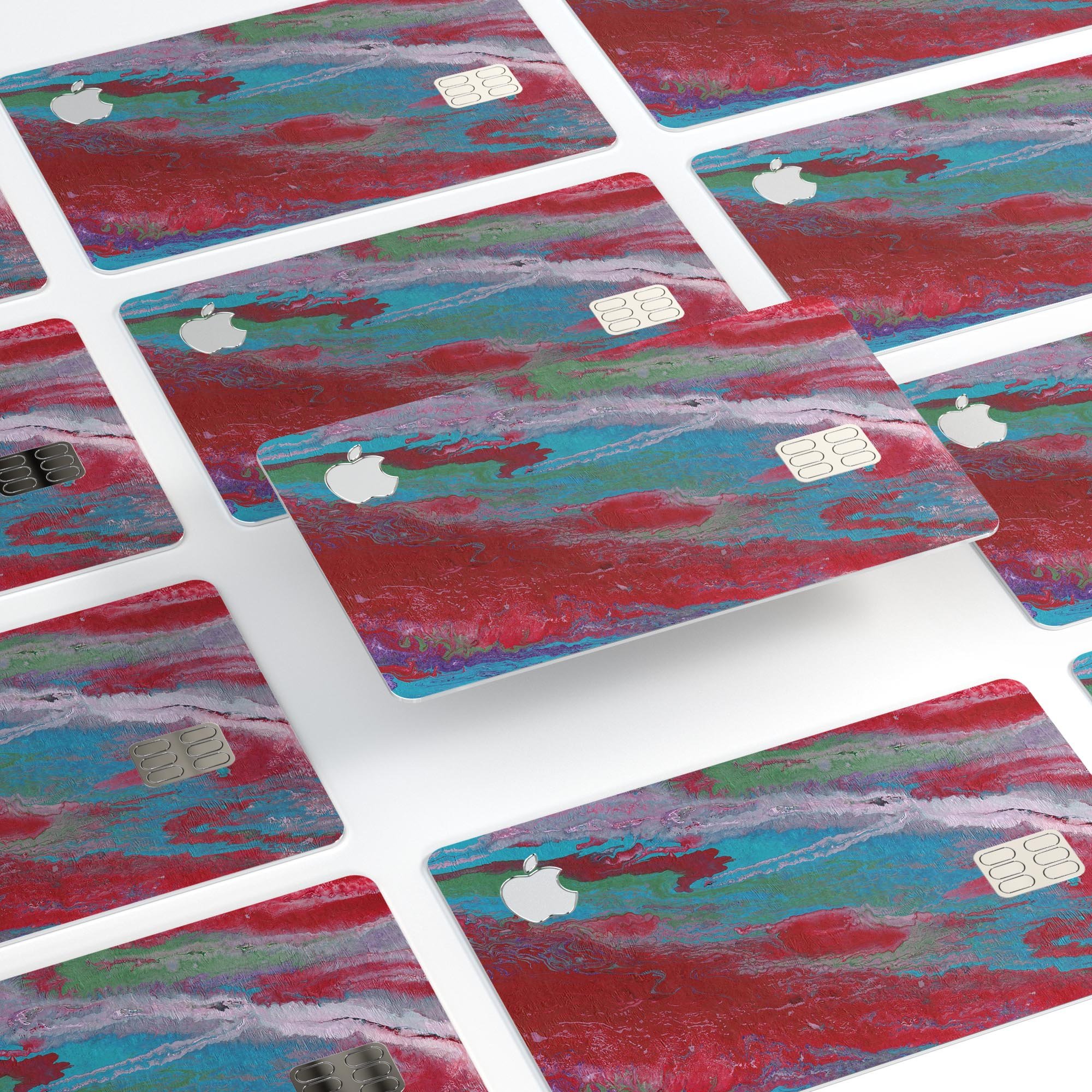 Abstract Wet Paint Red and Blue skin kit for Apple Card, showcasing vibrant colors and premium vinyl material.