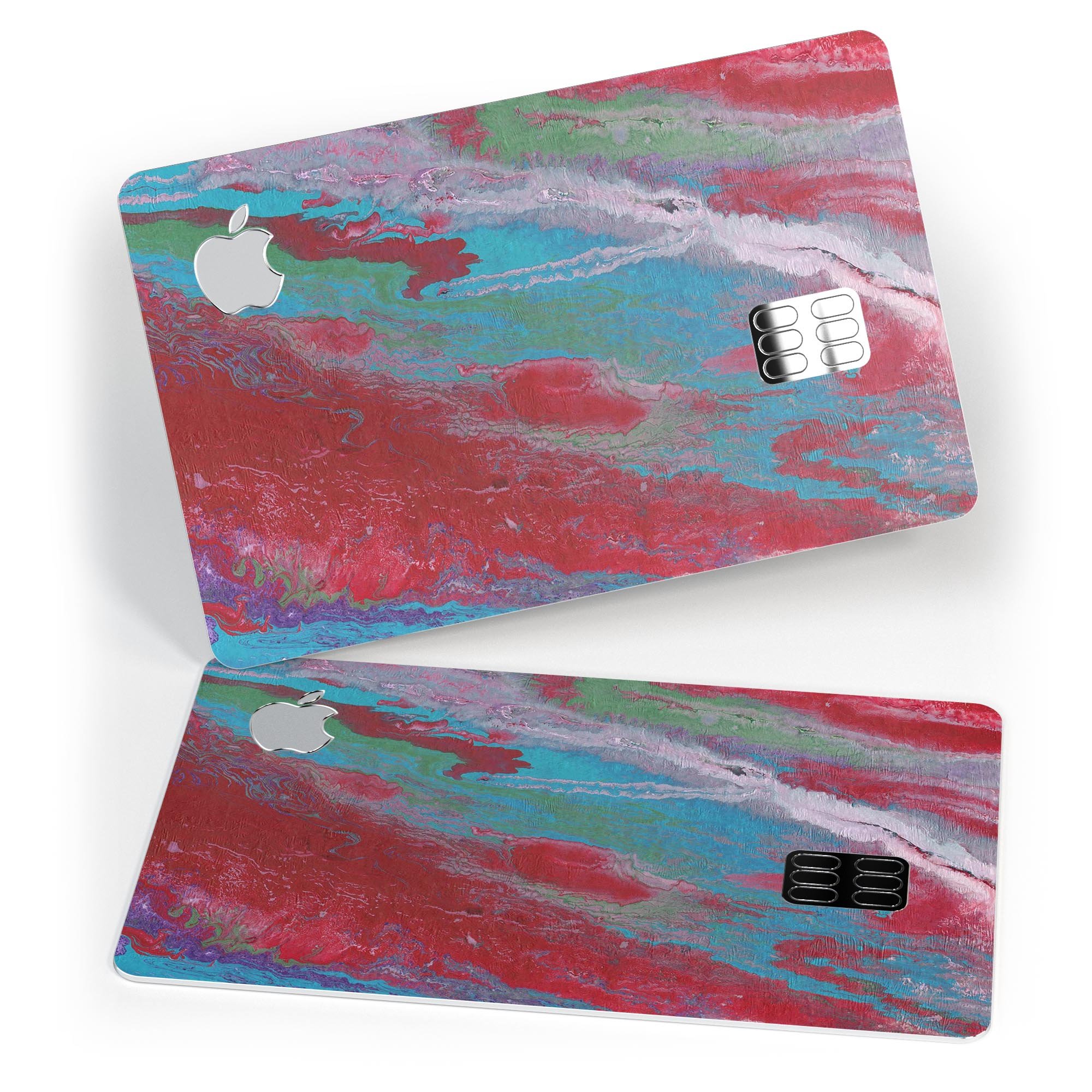 Abstract Wet Paint Red and Blue skin kit for Apple Card, showcasing vibrant colors and premium vinyl material.