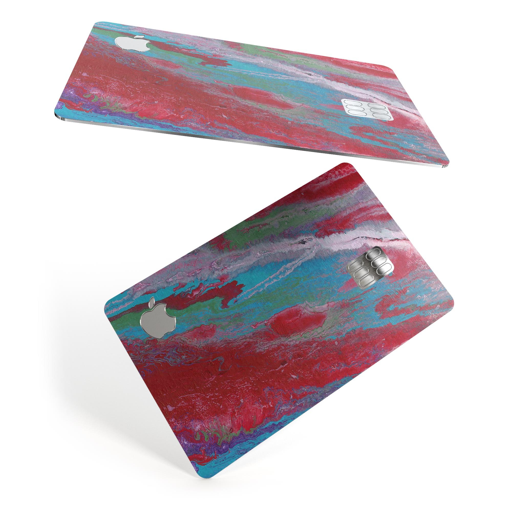 Abstract Wet Paint Red and Blue skin kit for Apple Card, showcasing vibrant colors and premium vinyl material.
