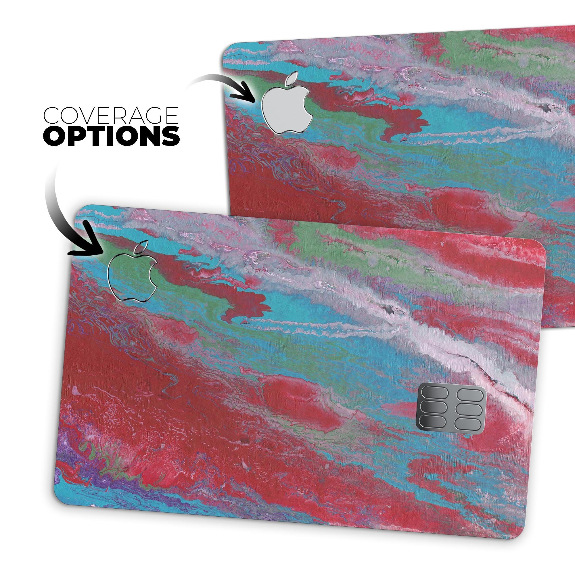 Abstract Wet Paint Red and Blue skin kit for Apple Card, showcasing vibrant colors and premium vinyl material.