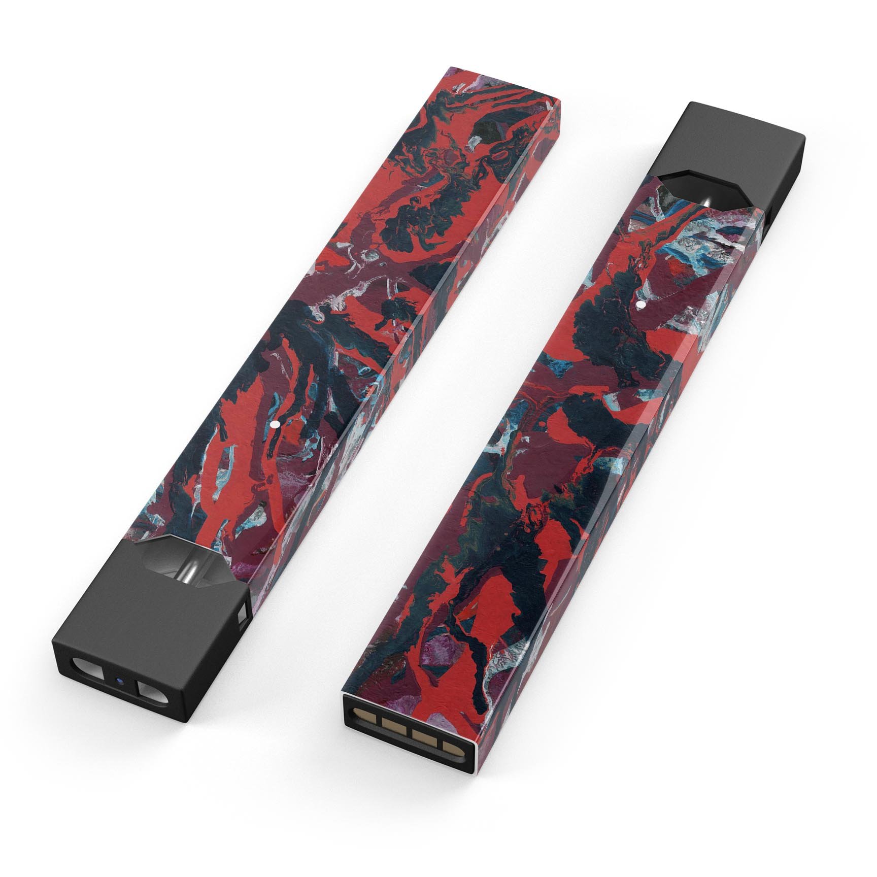 Abstract Wet Paint Red v95 skin-wrap for JUUL device, showcasing vibrant colors and precise cut.