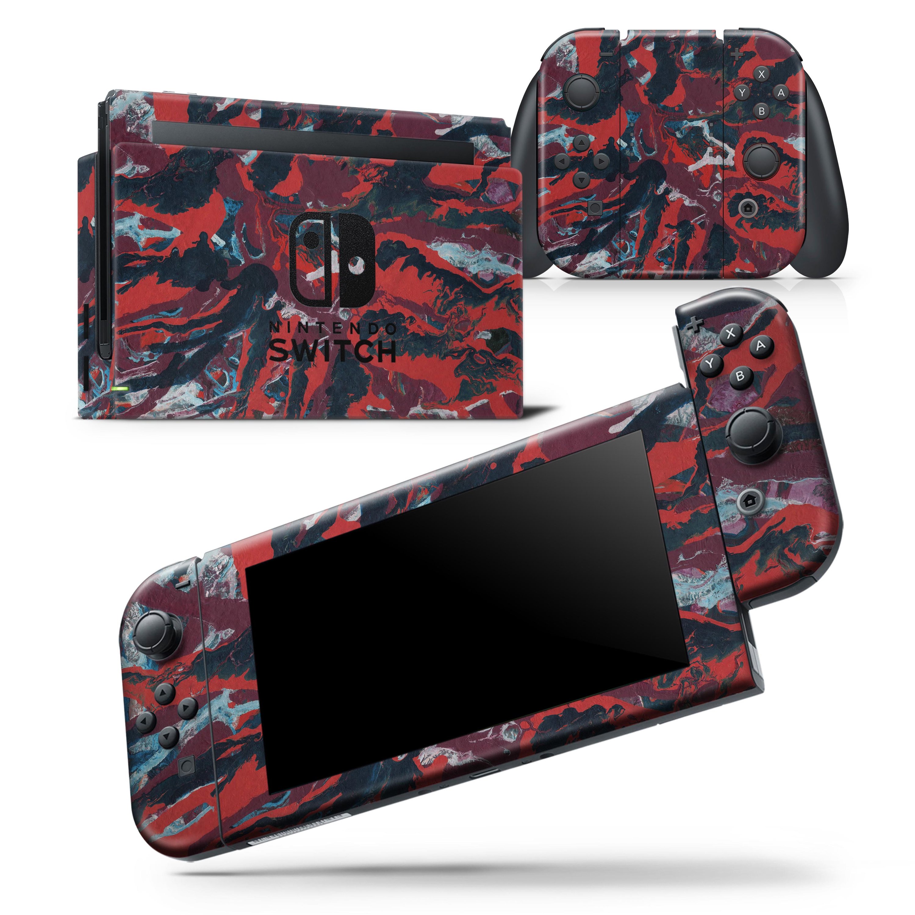 Abstract Wet Paint Red v95 skin wrap decal for Nintendo Switch Lite, showcasing vibrant colors and a sleek design.