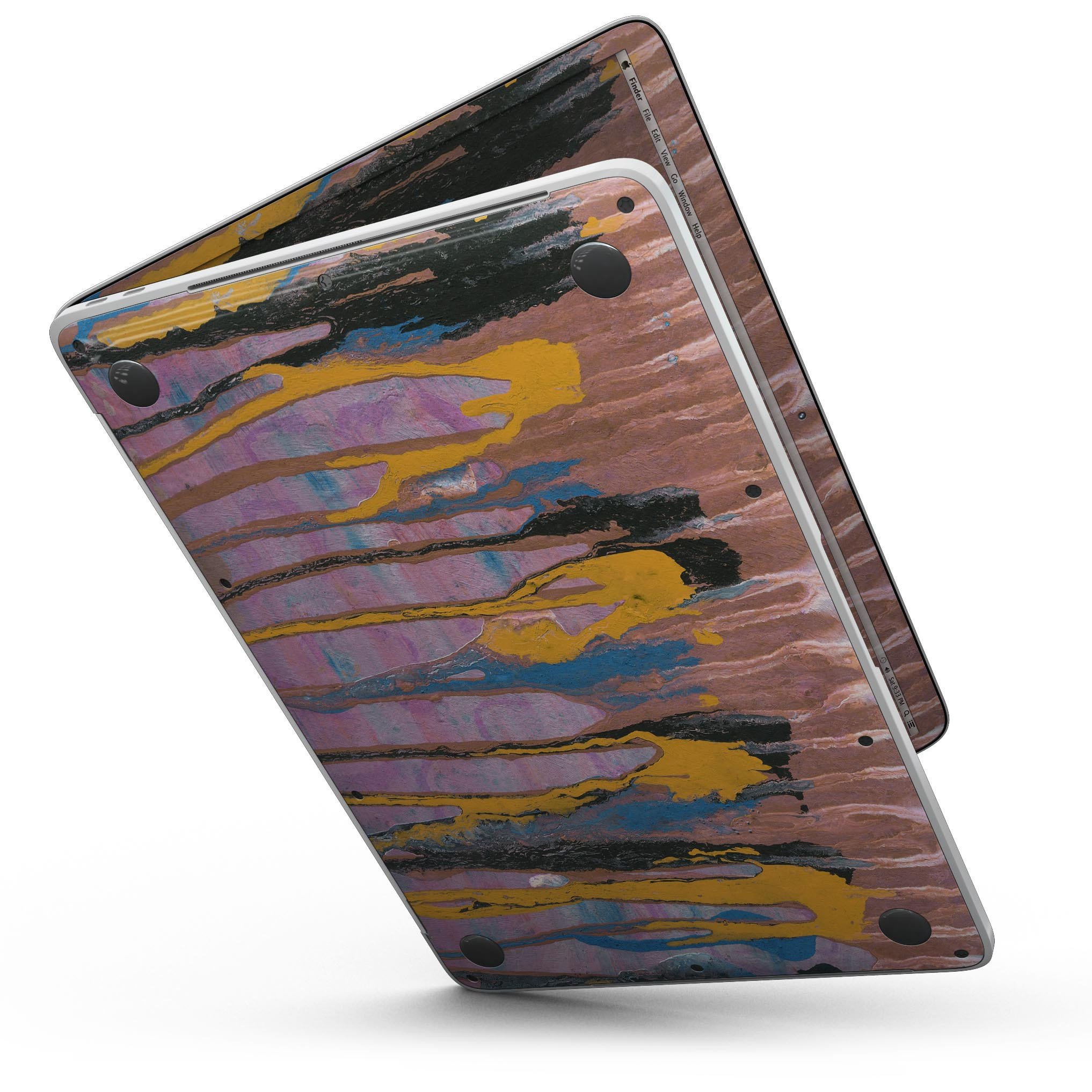 Abstract Wet Paint Retro Pink skin for 13" MacBook Pro without Touch Bar, showcasing vibrant colors and stylish design.