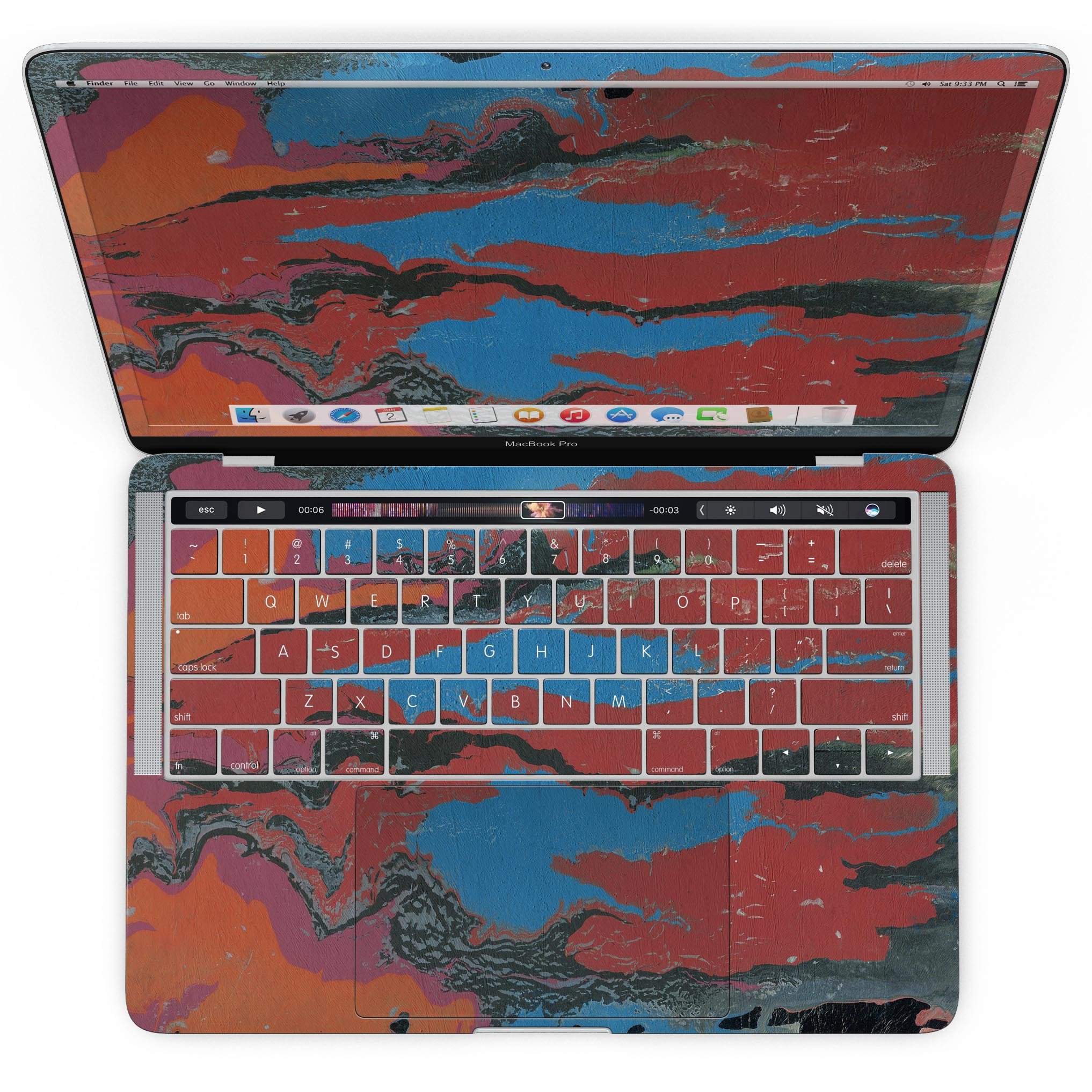 Abstract Wet Paint Retro V4 skin kit for MacBook Pro with Touch Bar, showcasing vibrant colors and unique design.