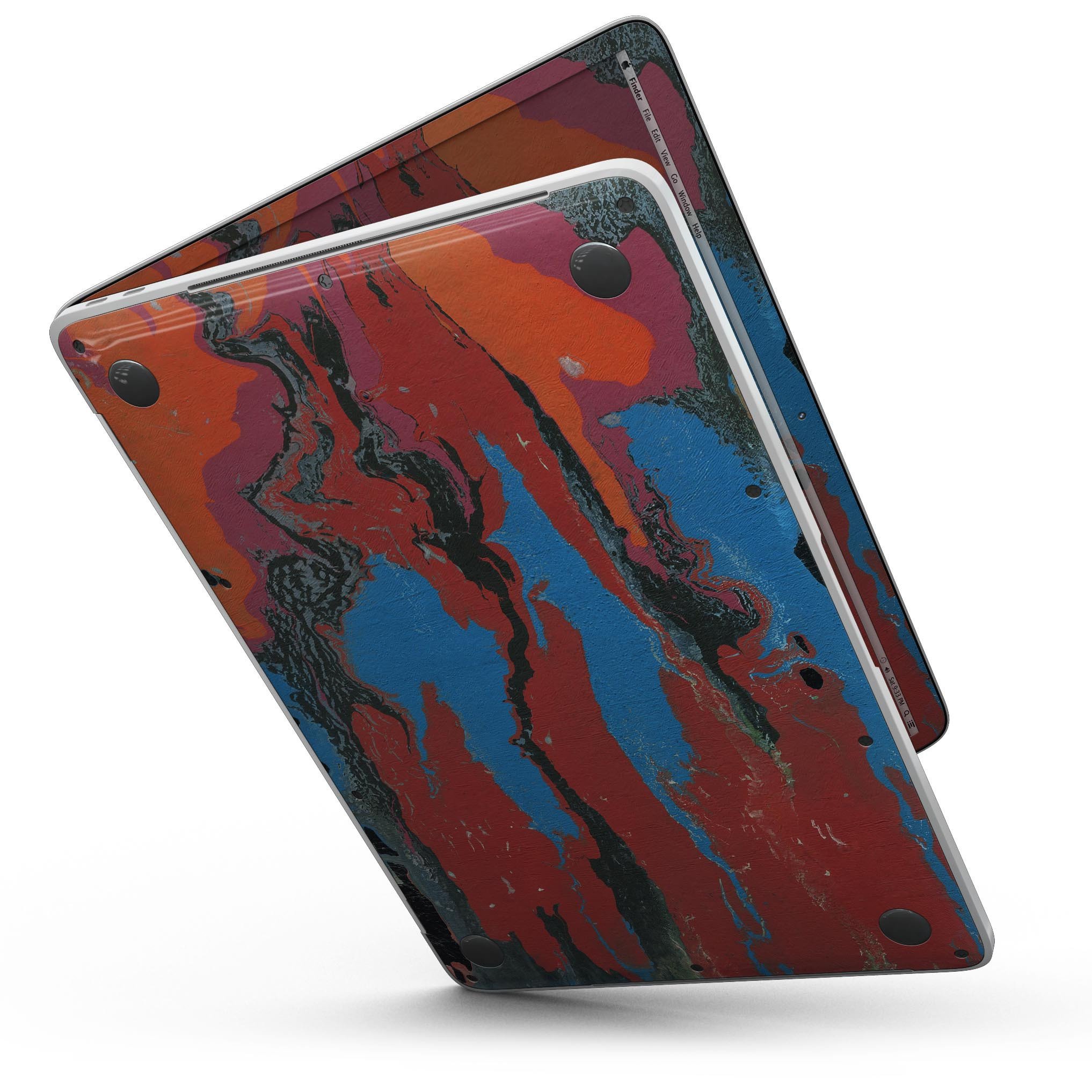 Abstract Wet Paint Retro V4 skin kit for MacBook Pro with Touch Bar, showcasing vibrant colors and unique design.