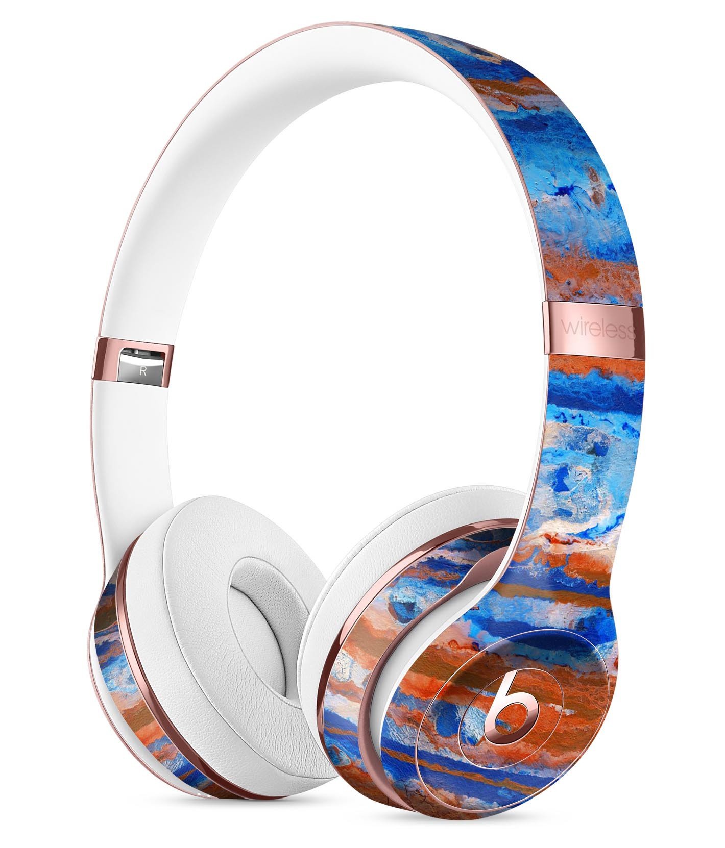 Abstract Wet Paint Rustic Blue Full-Body Skin Kit for Beats by Dre Solo 3 Wireless Headphones, showcasing vibrant colors and precise cut.