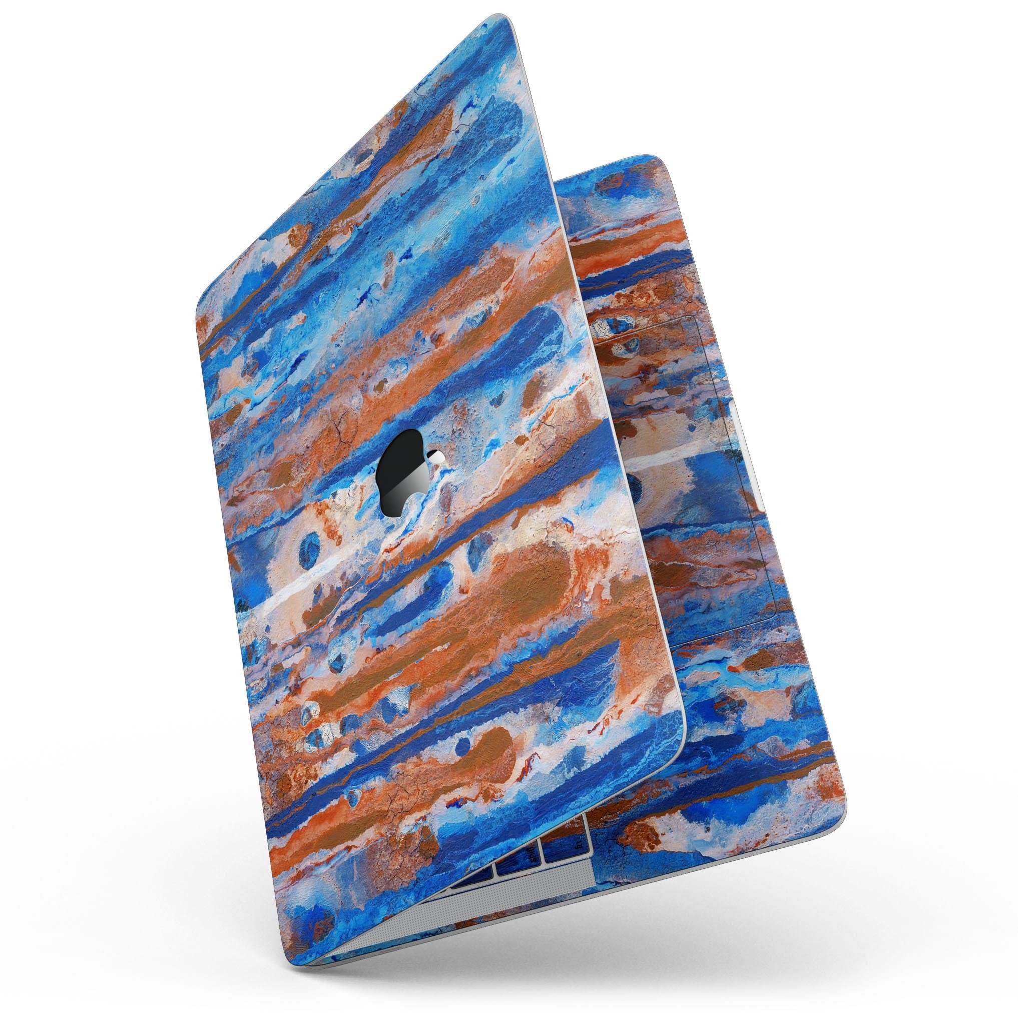 Abstract Wet Paint Rustic Blue skin kit for MacBook Pro with Touch Bar, showcasing vibrant colors and a stylish design.
