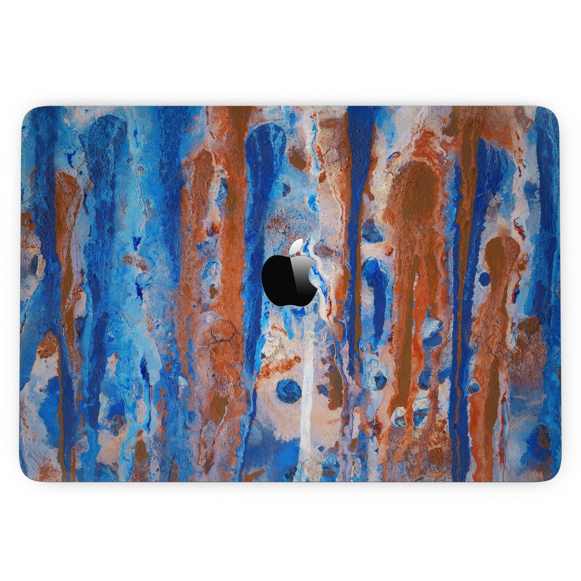 Abstract Wet Paint Rustic Blue skin kit for MacBook Pro with Touch Bar, showcasing vibrant colors and a stylish design.