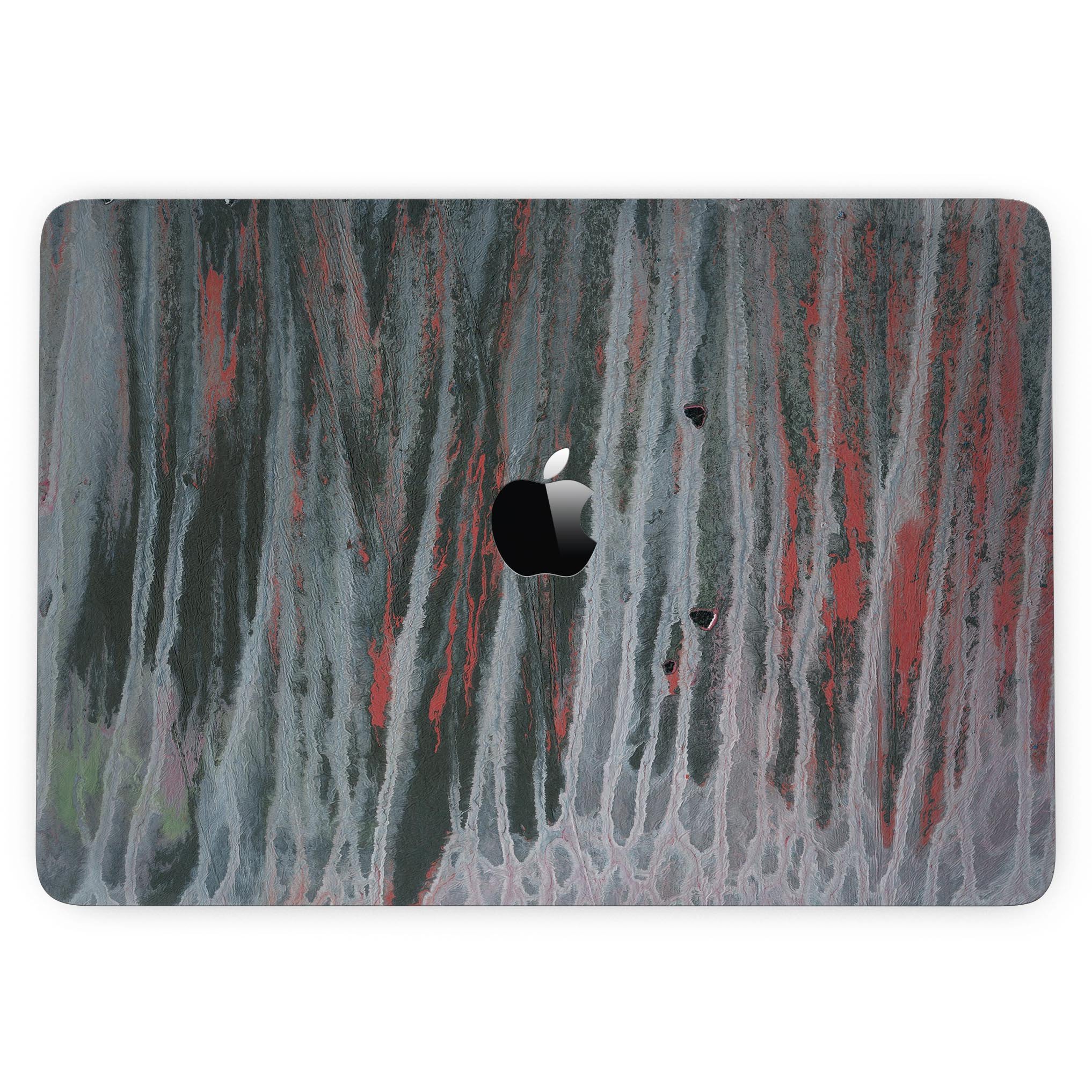 Abstract Wet Paint Smoke Red skin for 13" MacBook Pro without Touch Bar, showcasing vibrant colors and sleek design.