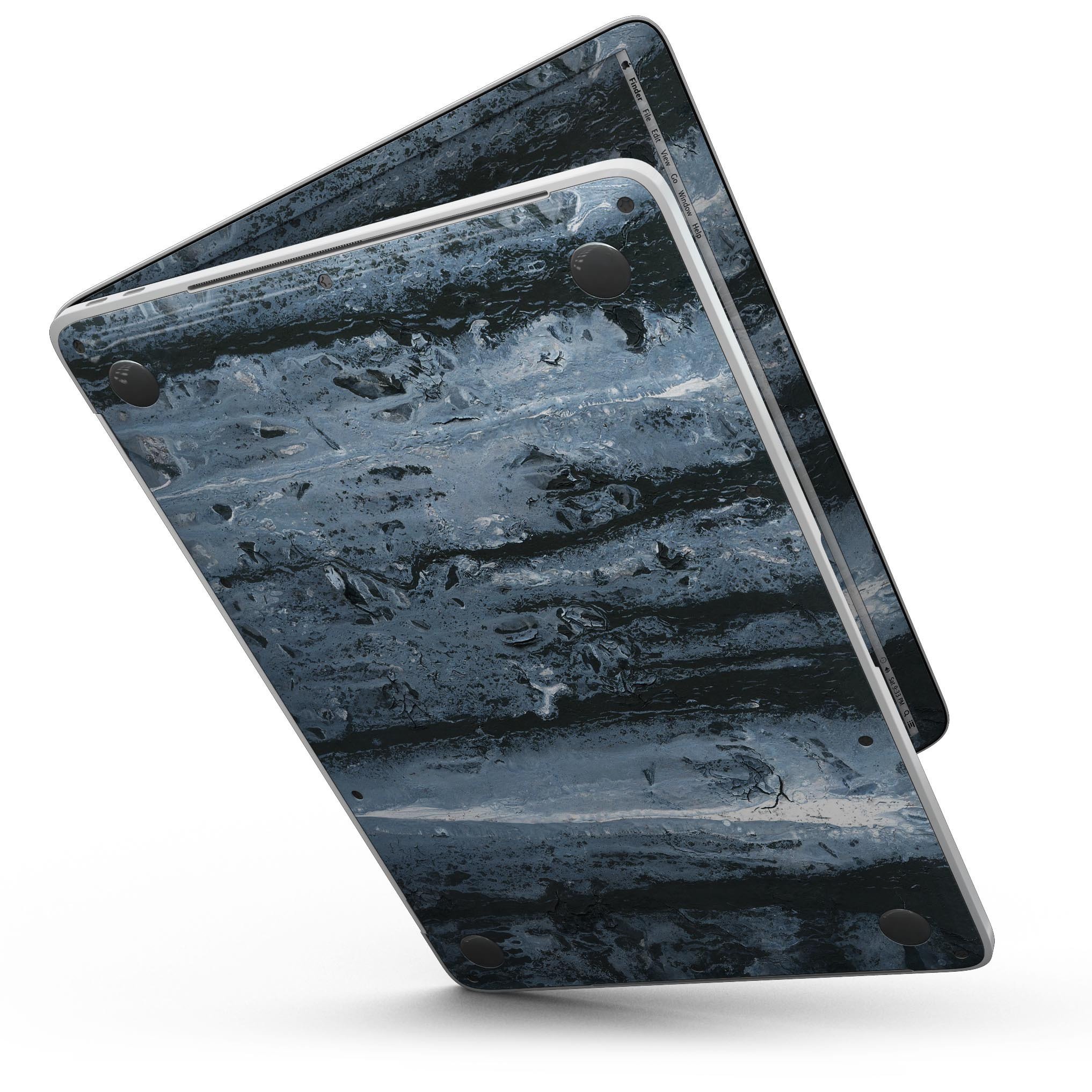 Abstract Wet Paint Soft Blue skin for MacBook Pro with Touch Bar, showcasing vibrant colors and a sleek design.